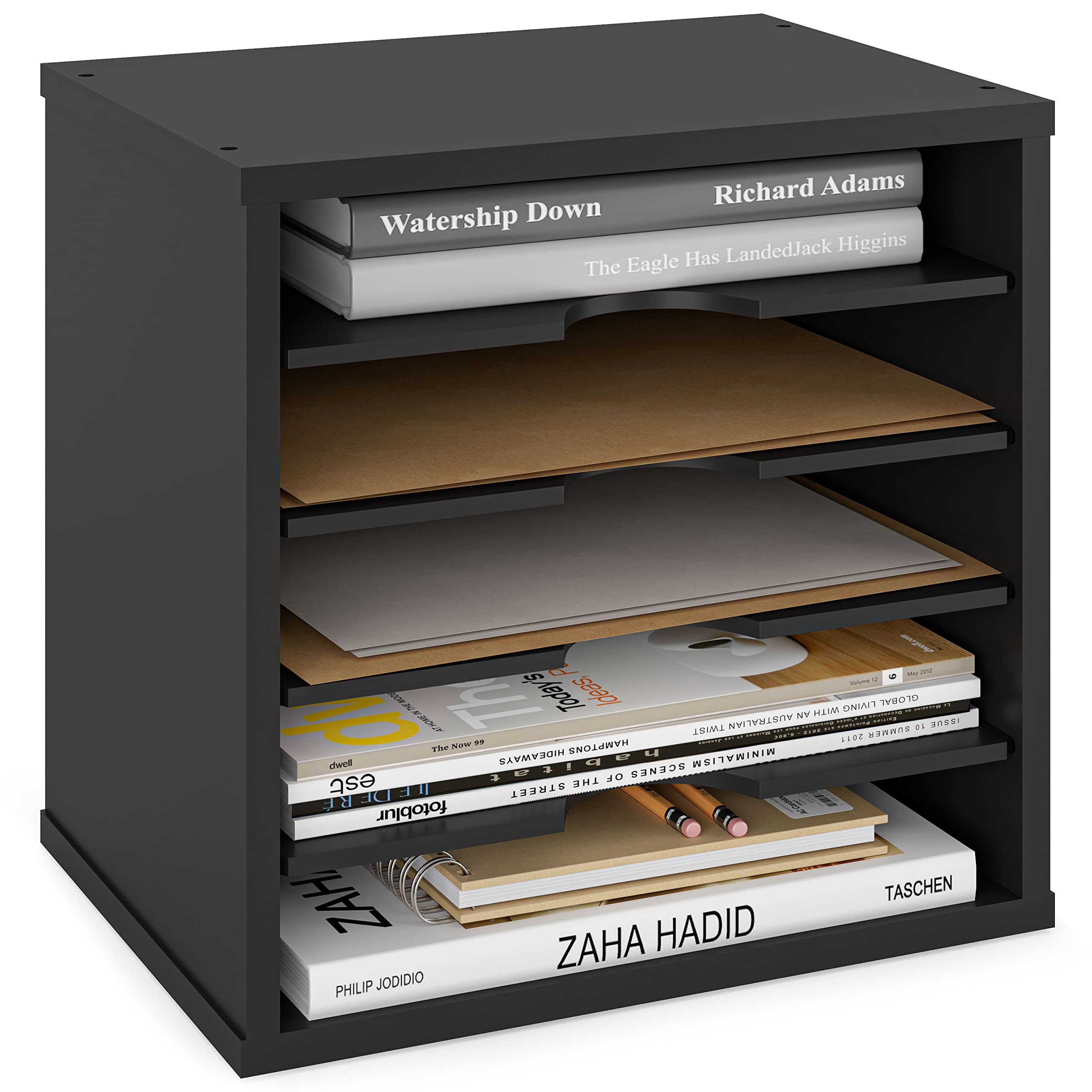 Ballucci File Organizer Paper Sorter, 5 Tier Adjustable Shelves Office Desk Organizer, 13 5/8' X 9 1/4' X 12', Black