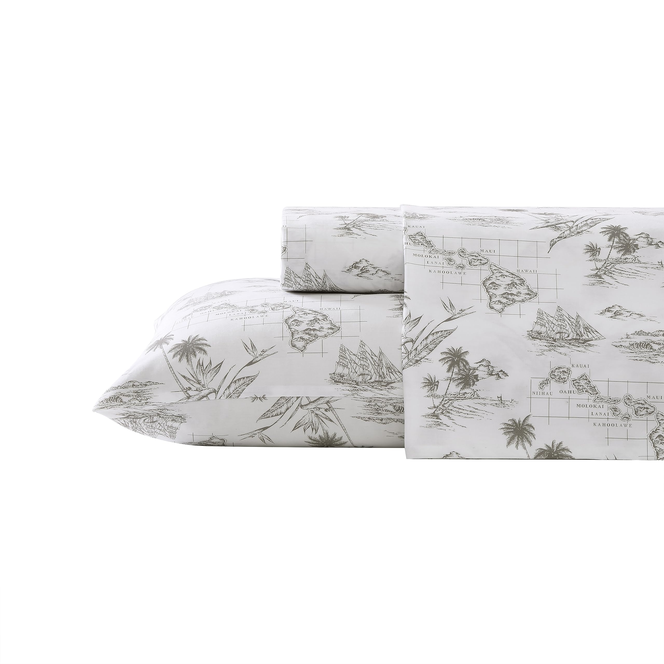 Tommy Bahama - King Sheets, Cotton Percale Bedding Set, Crisp & Cool, Stylish Bedding Set (Vintage Map Brown, King)