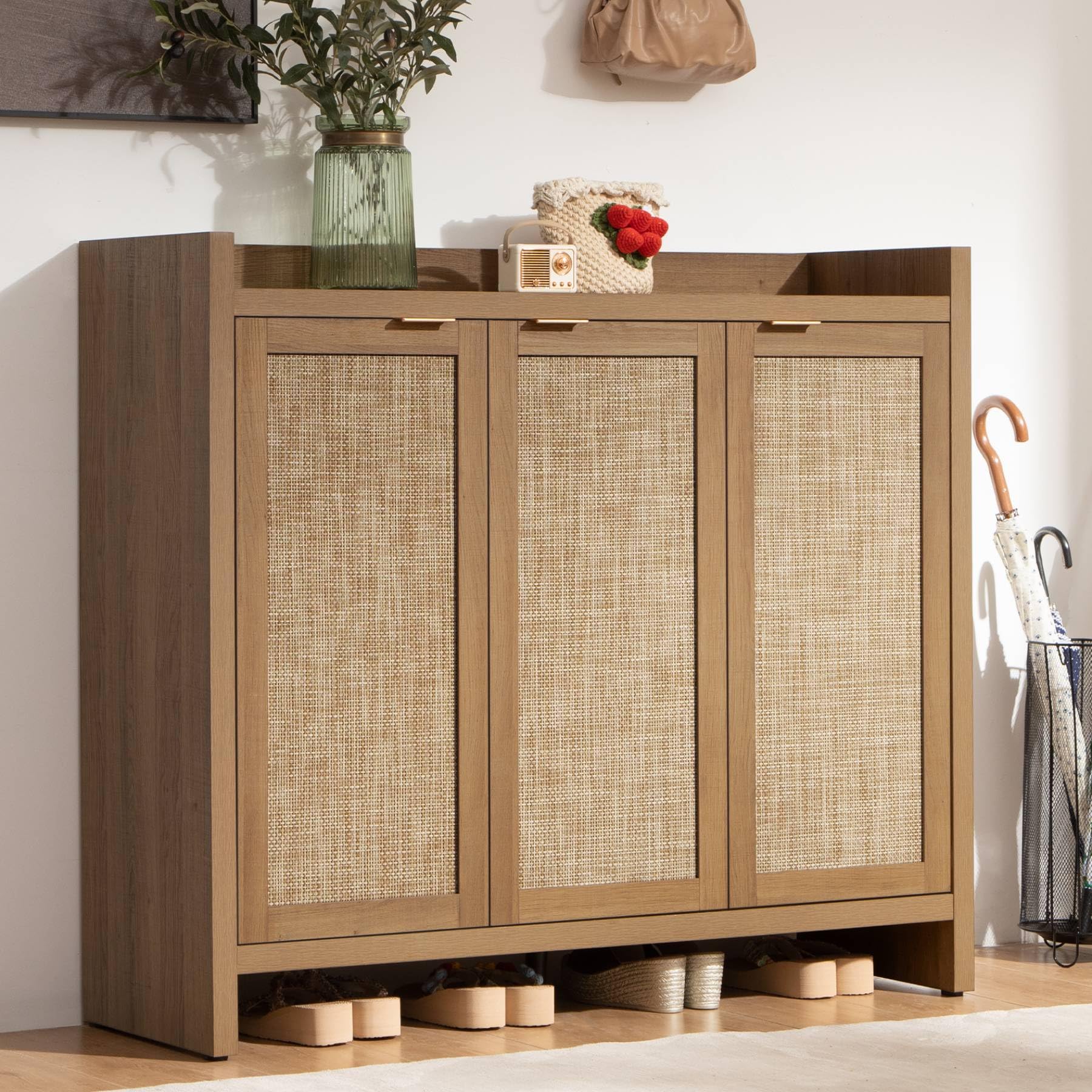 SICOTAS Shoe Storage Cabinet, 30 Pairs Rattan Shoe Cabinet Storage for Entryway, 6-Tier 41  Tall Large Shoe Cabinet, Boho Farmho