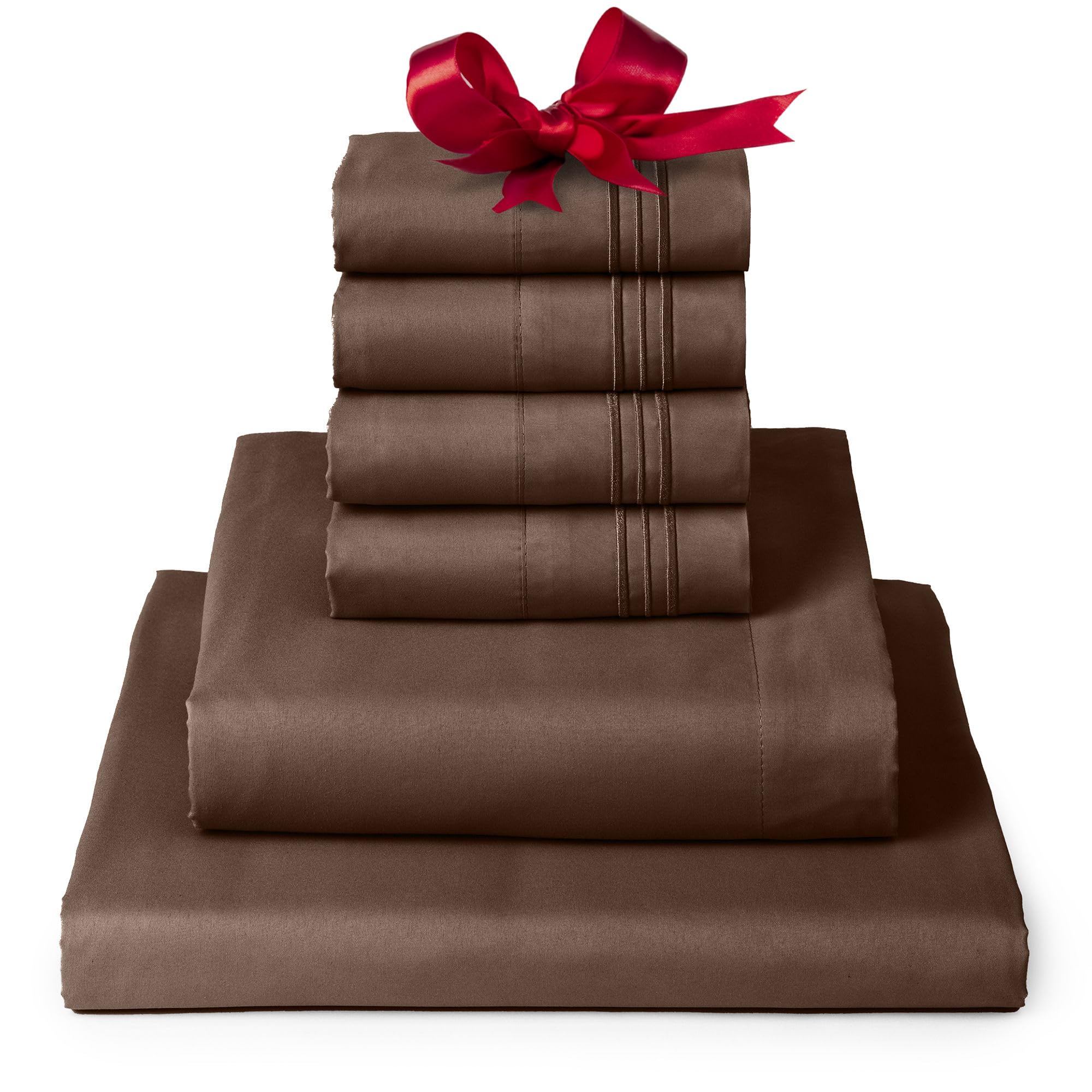 Mellanni Queen Sheet Set - 6-Piece Iconic Collection Bedding, (Including 4 Pillowcases), 16-Inch Deep Pocket, Easy Care, Extra Soft, Cooling Sheets, Brushed Microfiber - Brown