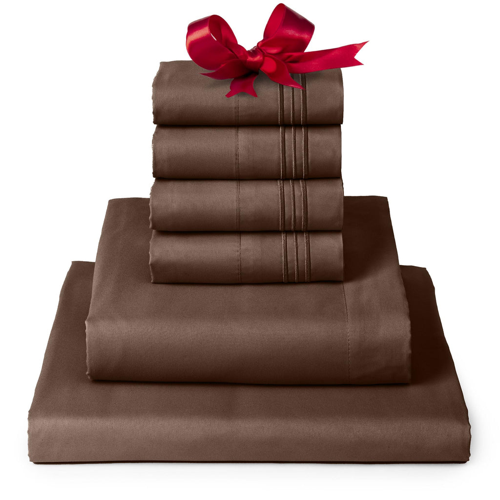 Mellanni Full Sheet Set - 6-Piece Iconic Collection Bedding, (Including 4 Pillowcases), 16-Inch Deep Pocket, Easy Care, Extra Soft, Cooling Sheets, Brushed Microfiber - Brown