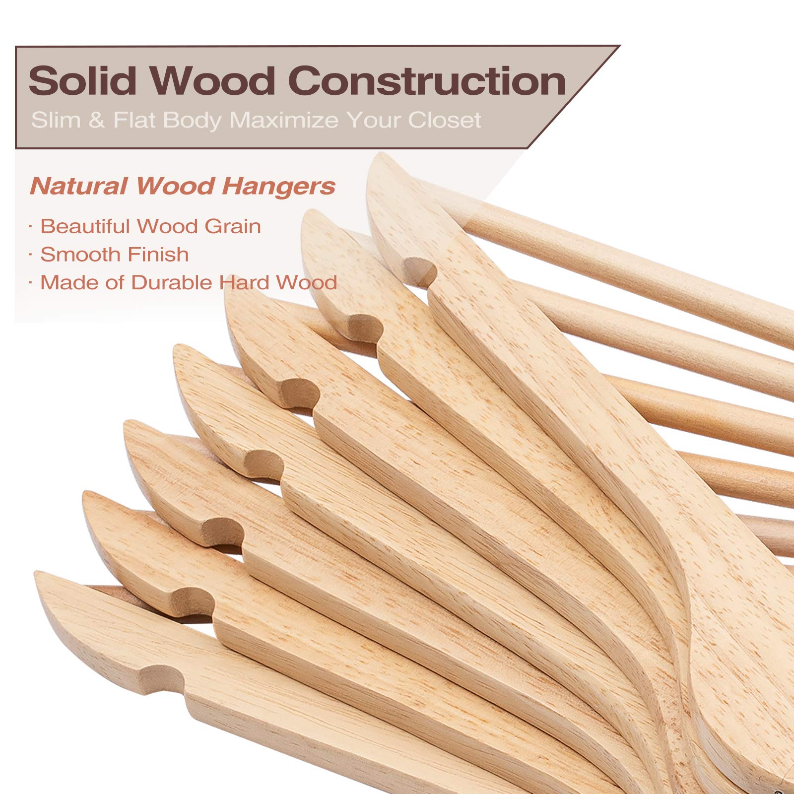 Fairyhaus Wooden Hangers 20 Pack, Natural Wood Hangers With 360 Swivel Hook And Notches, Slim & Lightweight Hangers Wood For Clo