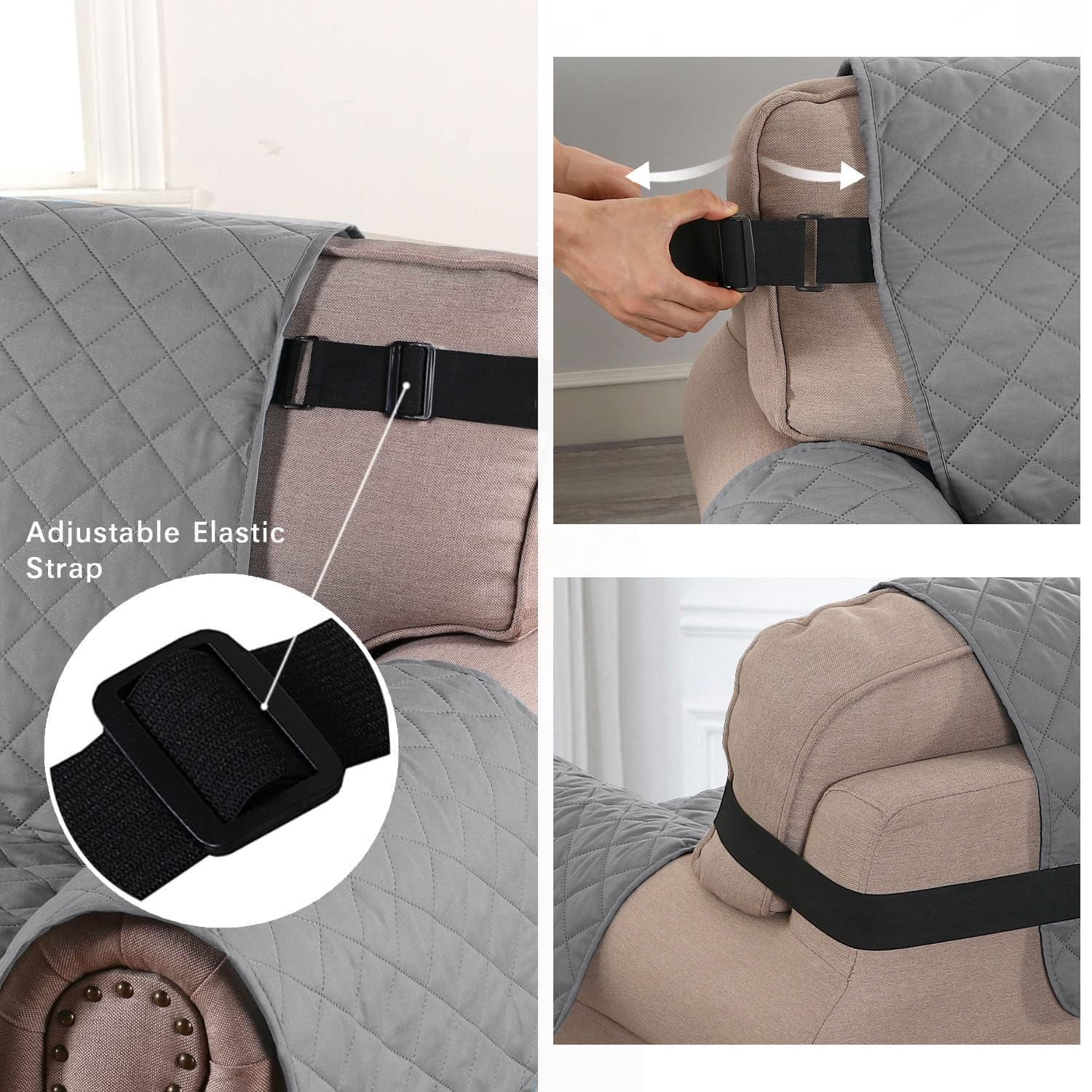 H.Versailtex Reversible Chair Couch Covers For 1 Cushion Couch Sofa Water Resistant Chair Slipcover Quilted Chair Cover Super Anti-Slip Furniture Protectors For Dogs(Armchair, Light Grey/Beige)