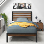 Zinus Kai Bamboo And Metal Platform Bed Frame With Headboard, No Box Spring Needed, Easy Assembly, Twin, Brown