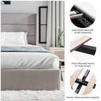 Sha Cerlin King Size Lift Up Storage Bed/Modern Wingback Headboard/Upholstered Platform Bed Frame/Hydraulic Storage/No Box Spring Needed/Wood Slats Support/Light Beige