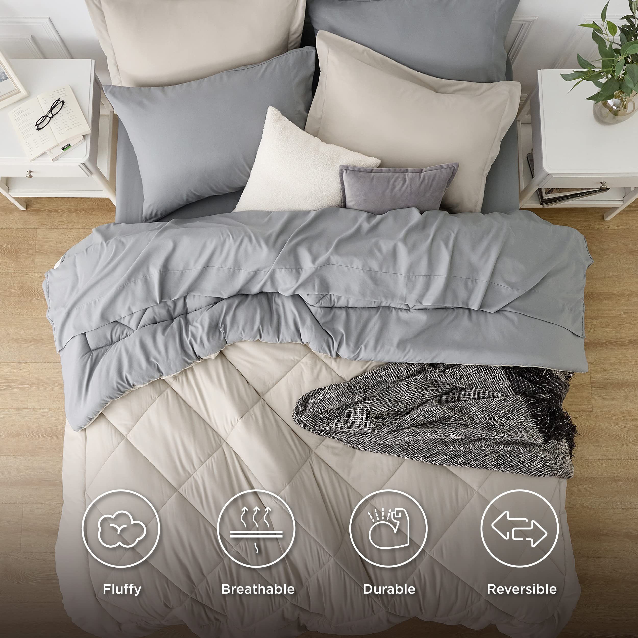 Bedsure Beige Comforter Set - 7 Pieces Reversible Bed In A Bag With Comforters, Sheets, Pillowcases & Shams, Bedding Sets