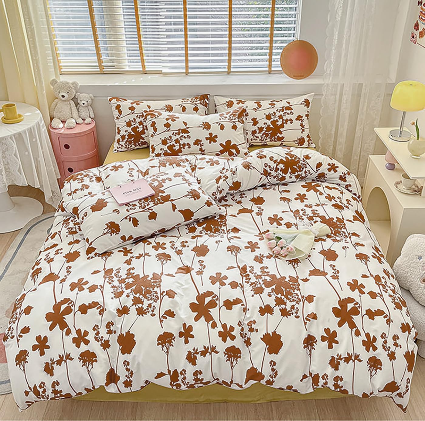 Karever Pumpkin Botanical Comforter Set Full White And Pumpkin Floral Plant Bedding Comforter Set Girls Pumpkin Color Blossom Le