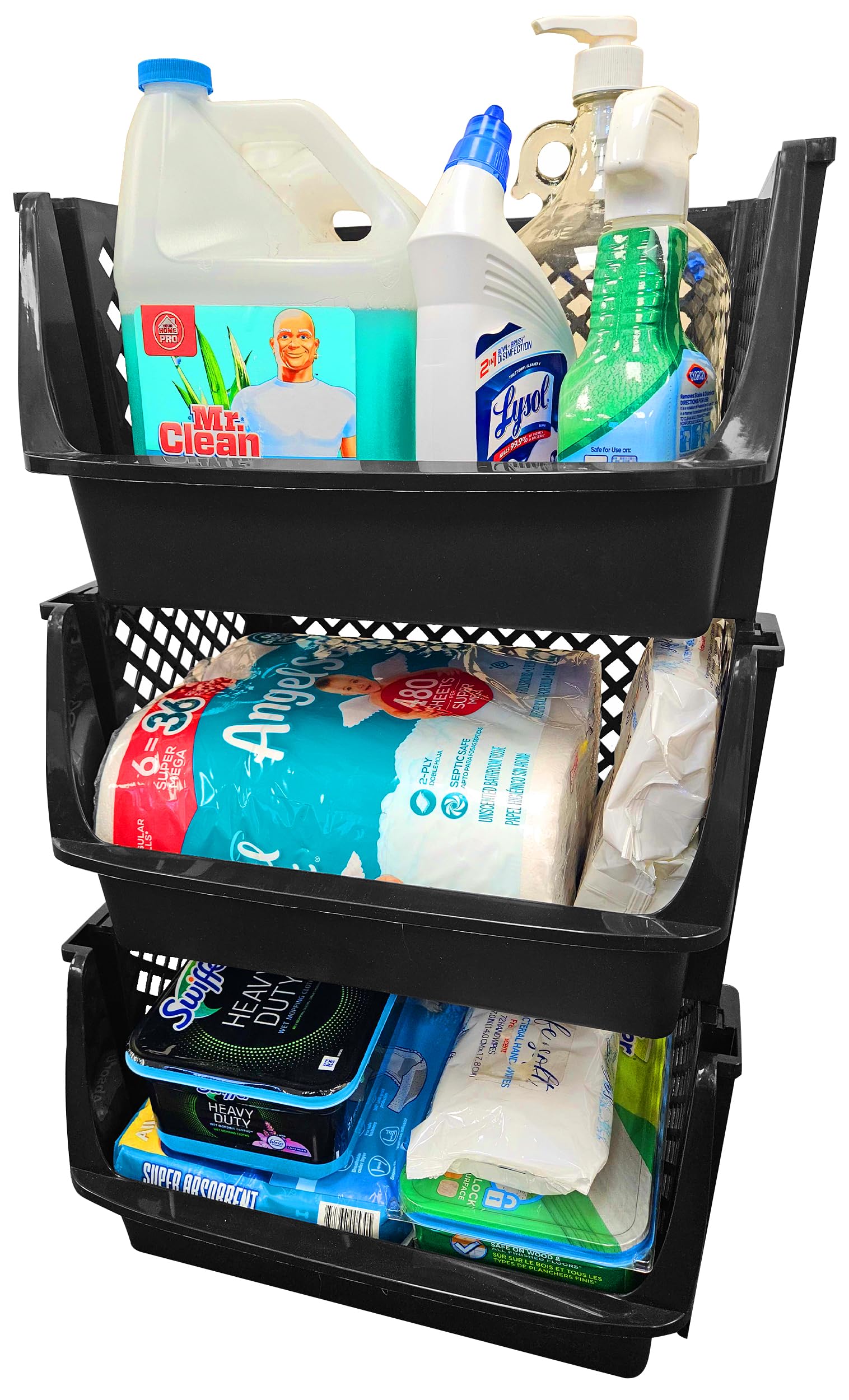 Tidyfriend Plastic Stackable Storage Bins For Pantry, 3 Pack Stackable Bins For Organizing Food, Kitchen, And Bathroom Essential