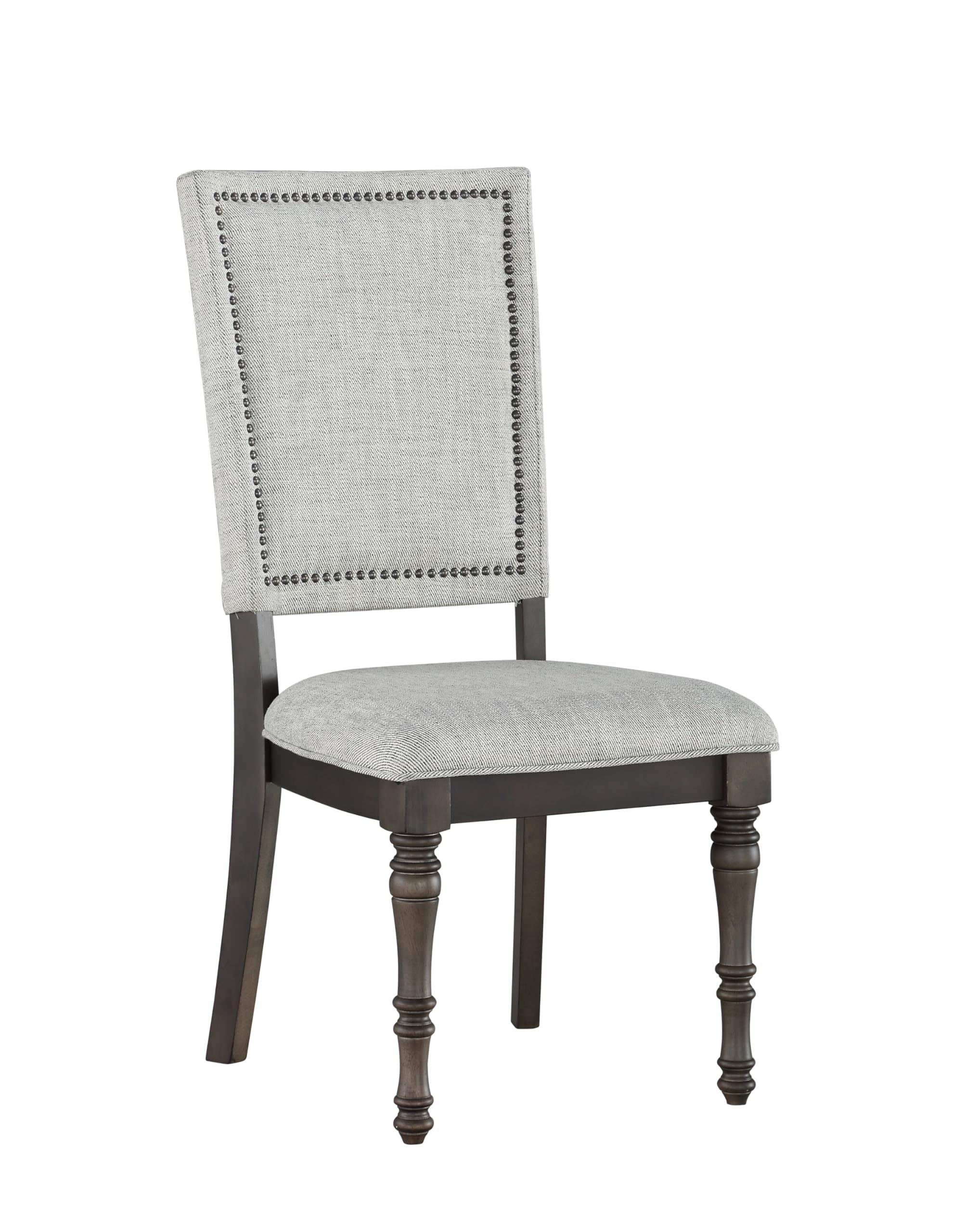 Steve Silver Linnett Upholstered Dining Modern Twist, Dark Pewter Nail Heads, Oatmeal Finish, Set of 2 Side Chairs, 19.5" L x 23.5" W x 42" H, Light Gray