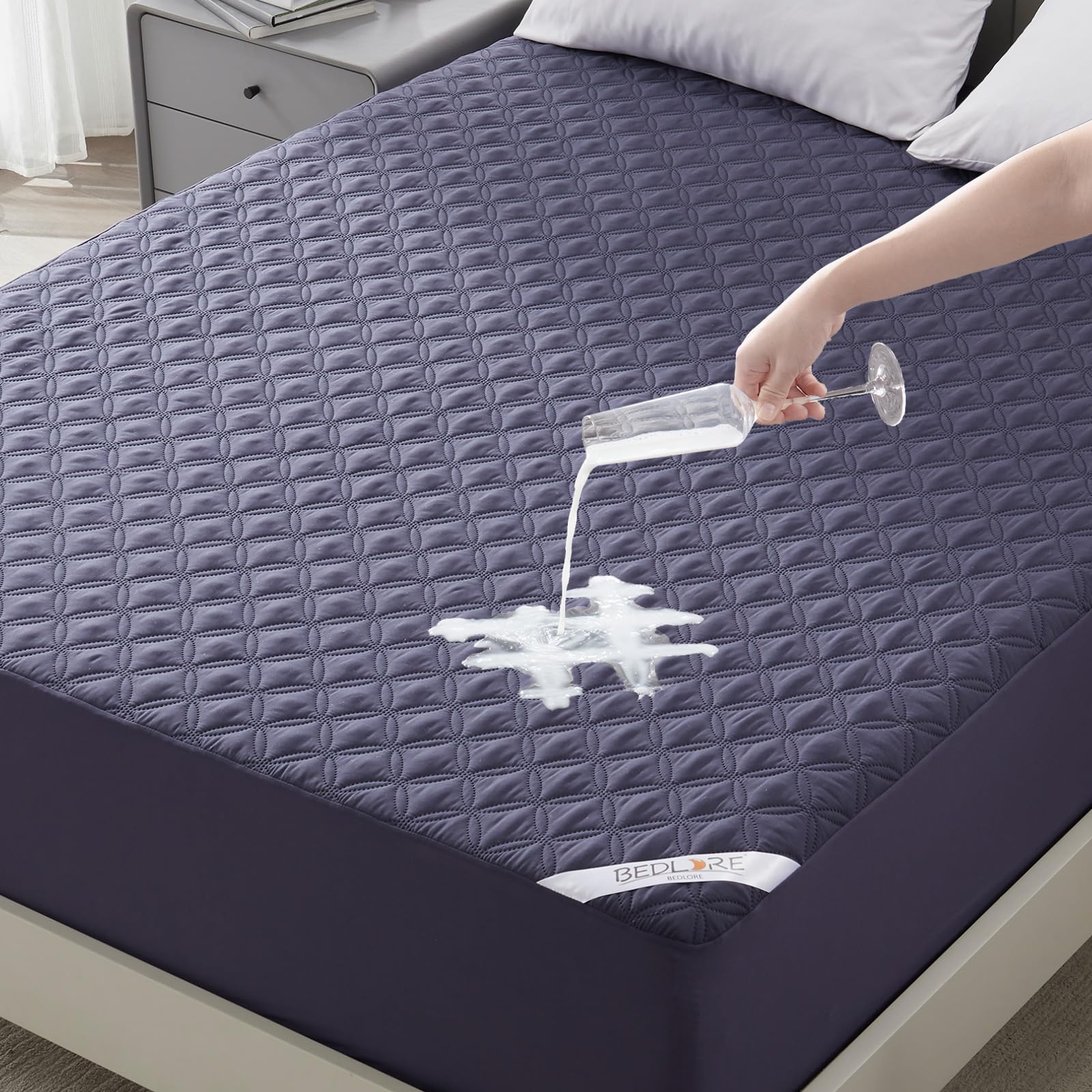 Bedlore Waterproof Mattress Protector, Cal King Size Noiseless Mattress Pad With Deep Pocket 6'-21' Depth, Soft & Breathable B
