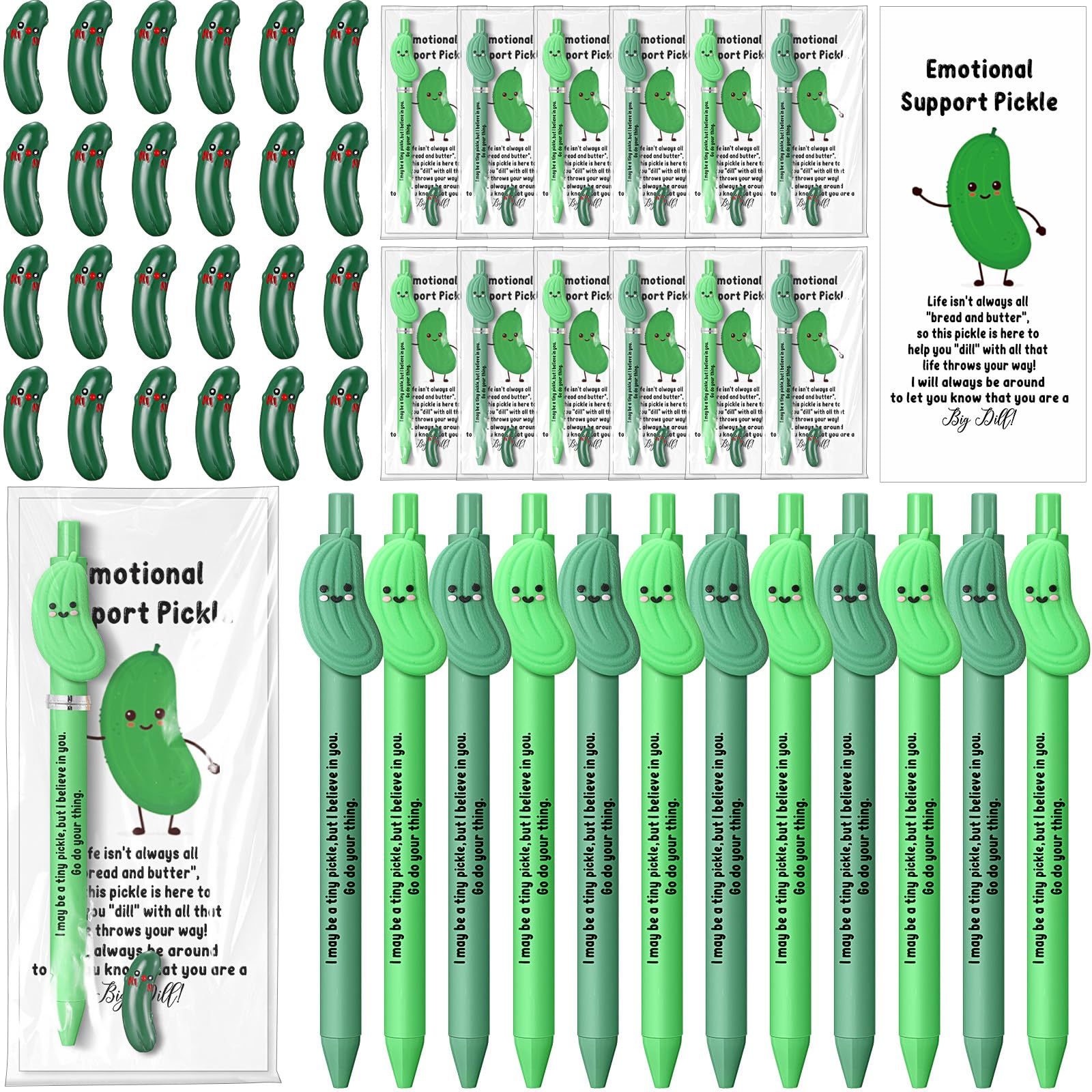 Sayglossy Motivational Pickle Pens, Cards, and Figurines Set, Multicolor Plastic, Bulk Pack