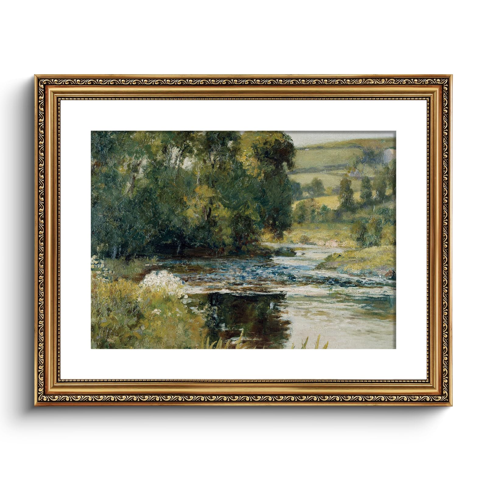 ARPEOTCY Vintage Gold Framed Large Wall Art, Nature Streamside Retro Paintings, Canvas Prints Artwork with Antique Frame, Victor