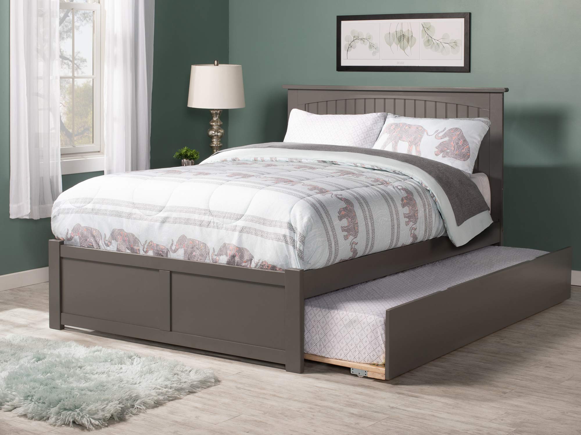 AFI Nantucket Queen Platform Bed with Footboard and Turbo Charger with Twin Extra Long Trundle in Grey