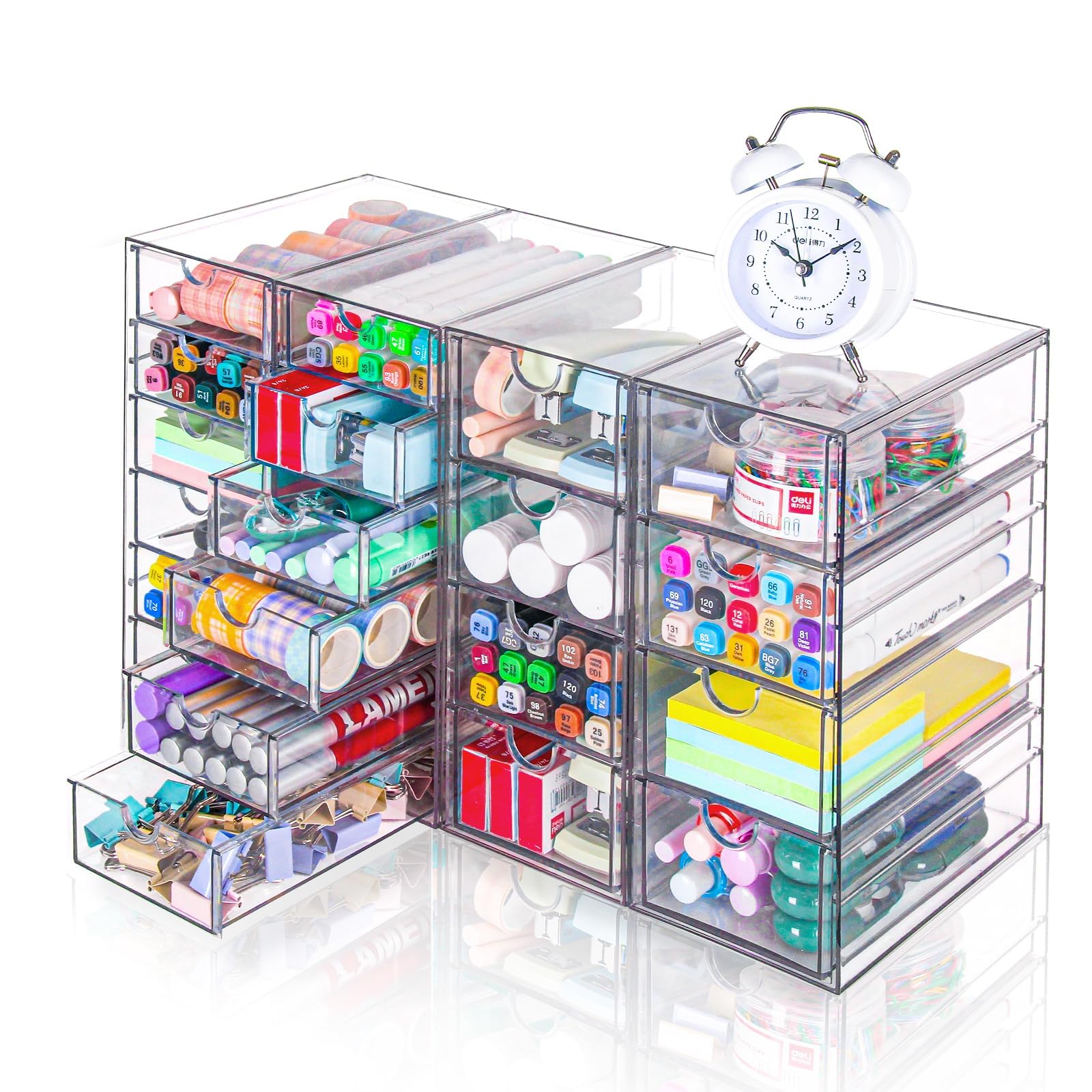 Vzkah Acrylic Organizer With Drawers | 20 Drawers 4 Sets | Desk Organizer And Storage, Clear Makeup Organizer, For Office/Art Su