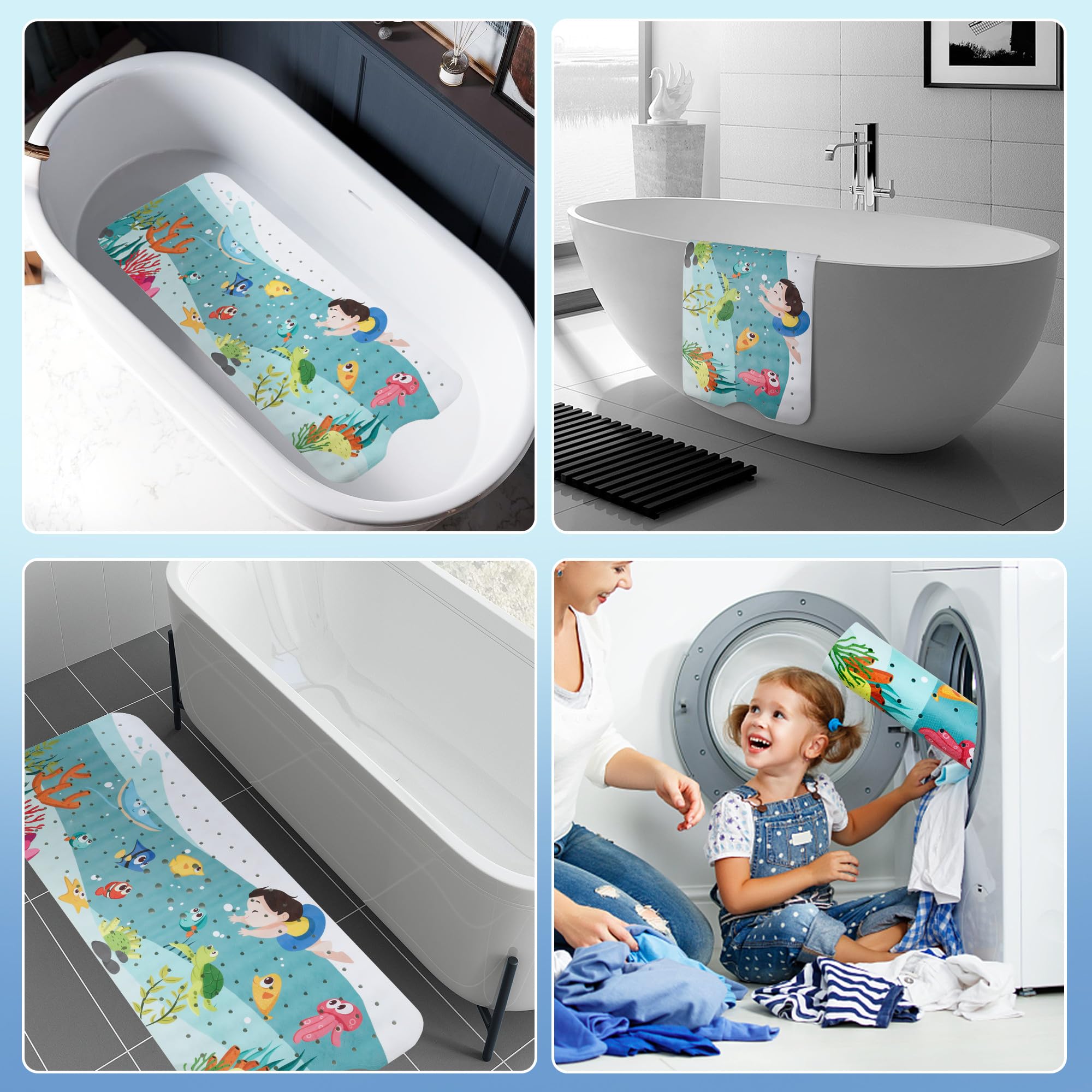 Tubozadi Bath Mat For Tub For Kids Bathtub Mat Baby Non Slip Shower Mat Extra Long 40X16 Inch Toddler Anti Slip Bathroom Bath Tu