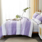 Litanika Lavender Comforter Set King - 3 Pieces Lightweight Lavender Purple White Colorblock Stripe Fluffy Bedding Comforter Set