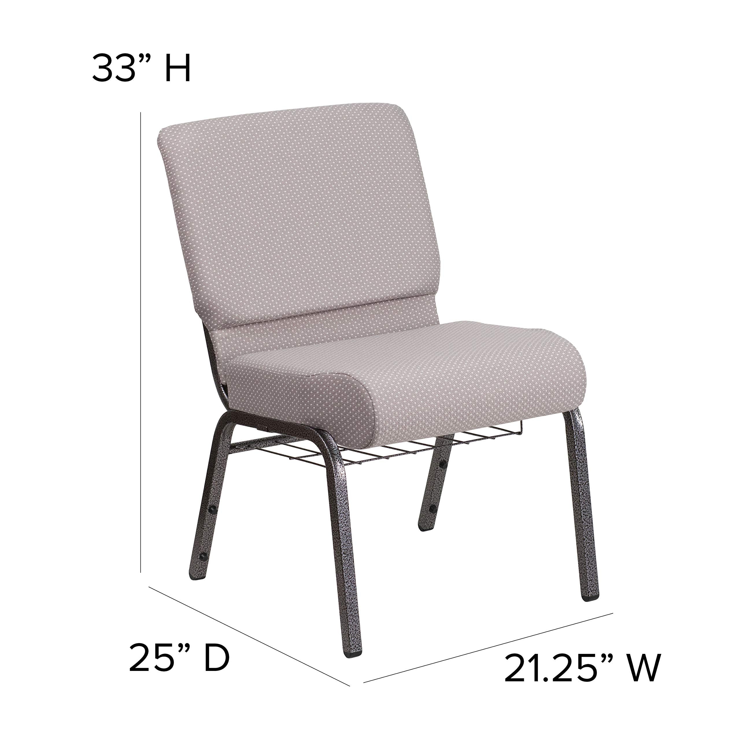Flash Furniture Hercules Series 21''W Church Chair In Gray Dot Fabric With Book Rack - Silver Vein Frame