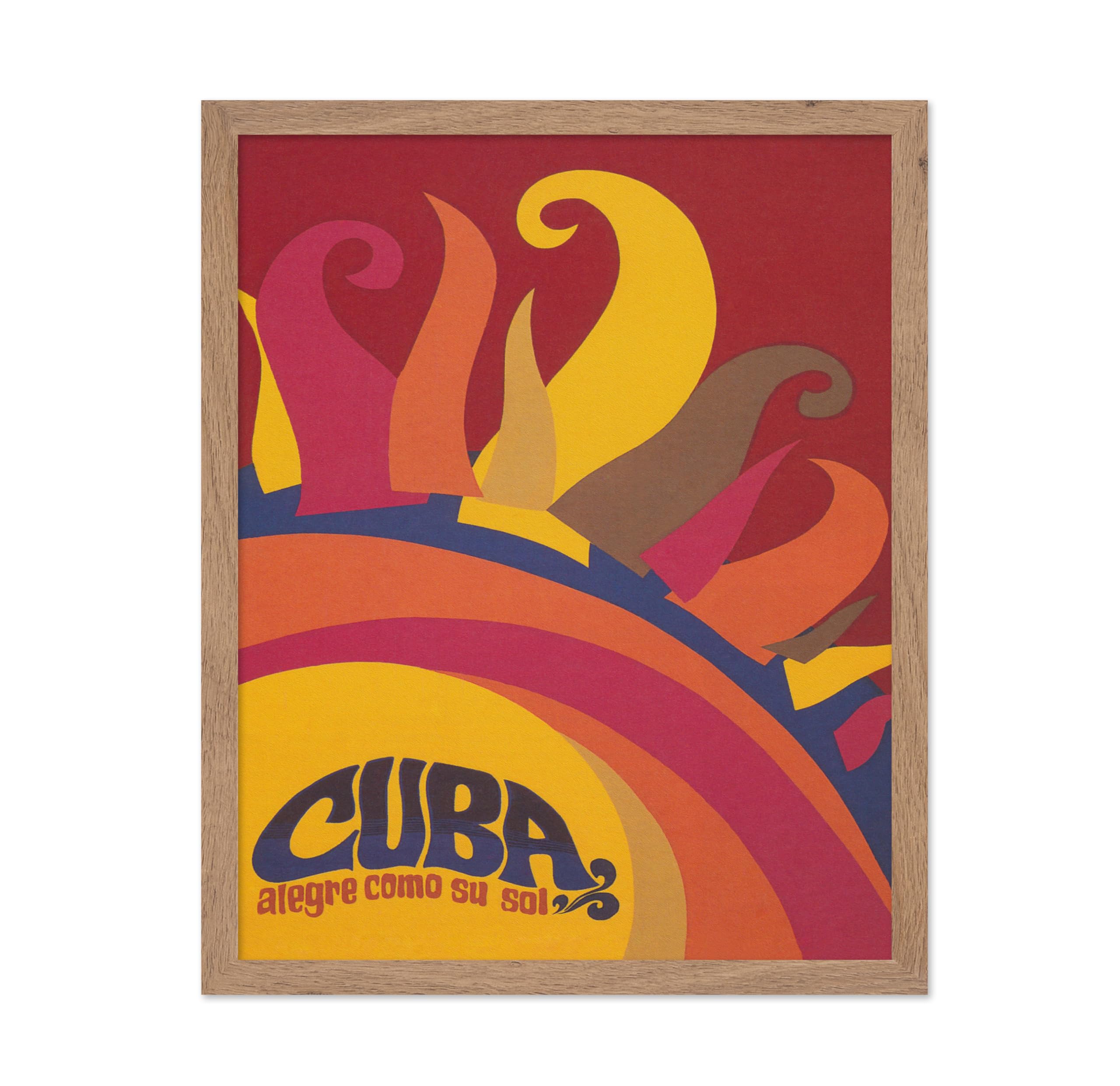 Poster Master Cuba Sun Print Wall Art - Vintage Wall Decor - Great Wall Decor Gift for Home, Office, Living Room, 8x10 Beige Fra