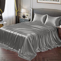Vonty Satin Sheets Twin Silky Soft Satin Bed Sheets Misty Gray Satin Sheet Set, 1 Deep Pocket Fitted Sheet + 1 Flat Sheet + 1 Pi