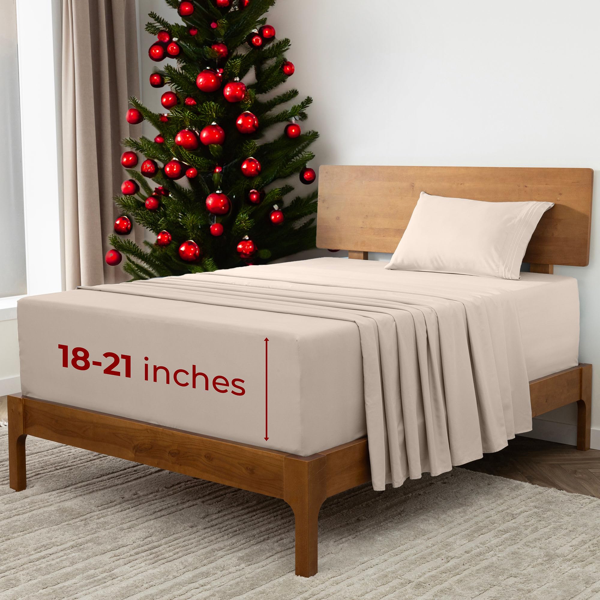 Mellanni Extra Deep Twin Sheets - 3 Pc Iconic Collection Bedding Sheets & Pillowcases - Hotel Luxury, Ultra Soft, Cooling Bed Sh