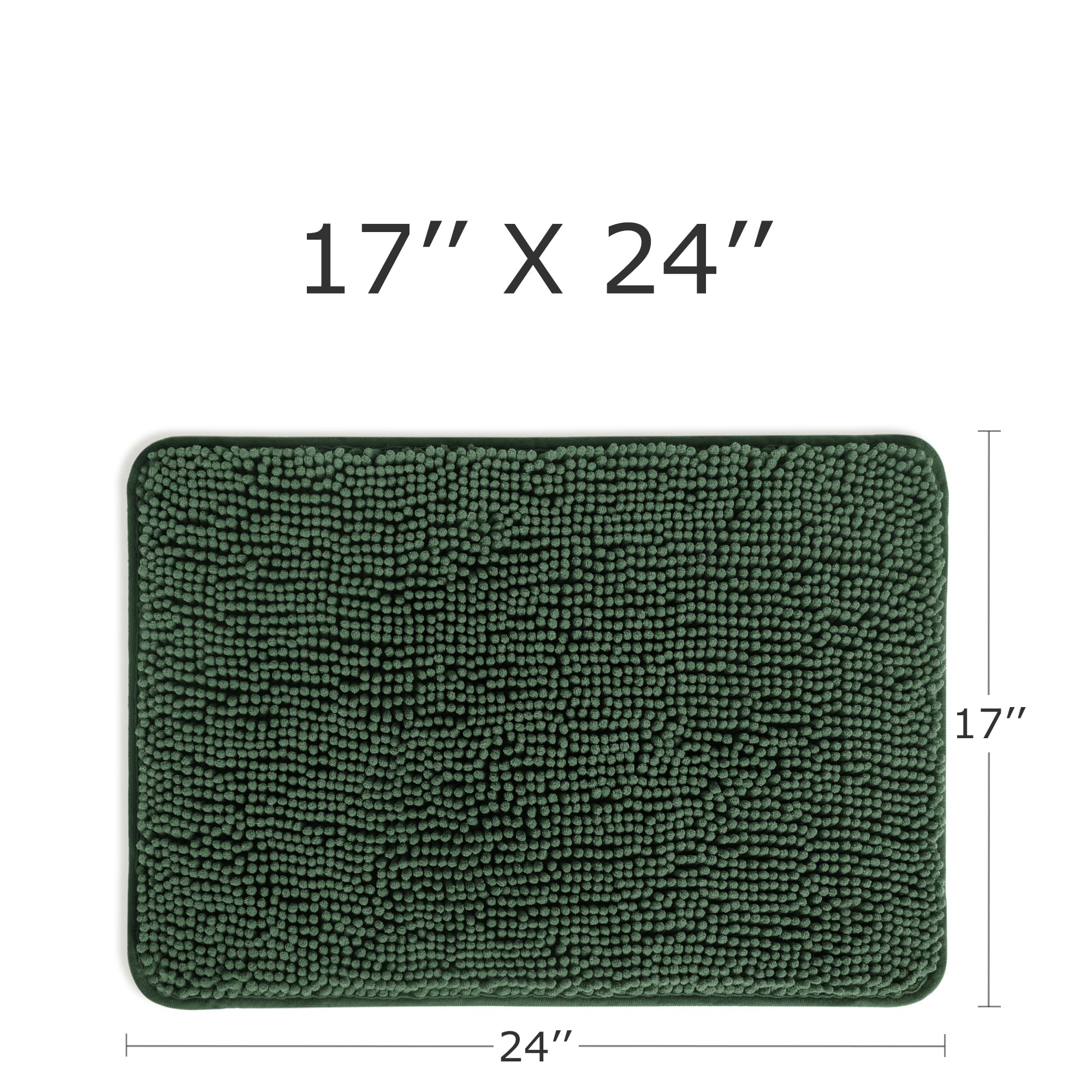 PureSwan Hunter Green Absorbent Bathroom Rugs - Non-Slip Chenille Mat, 17" x 24"