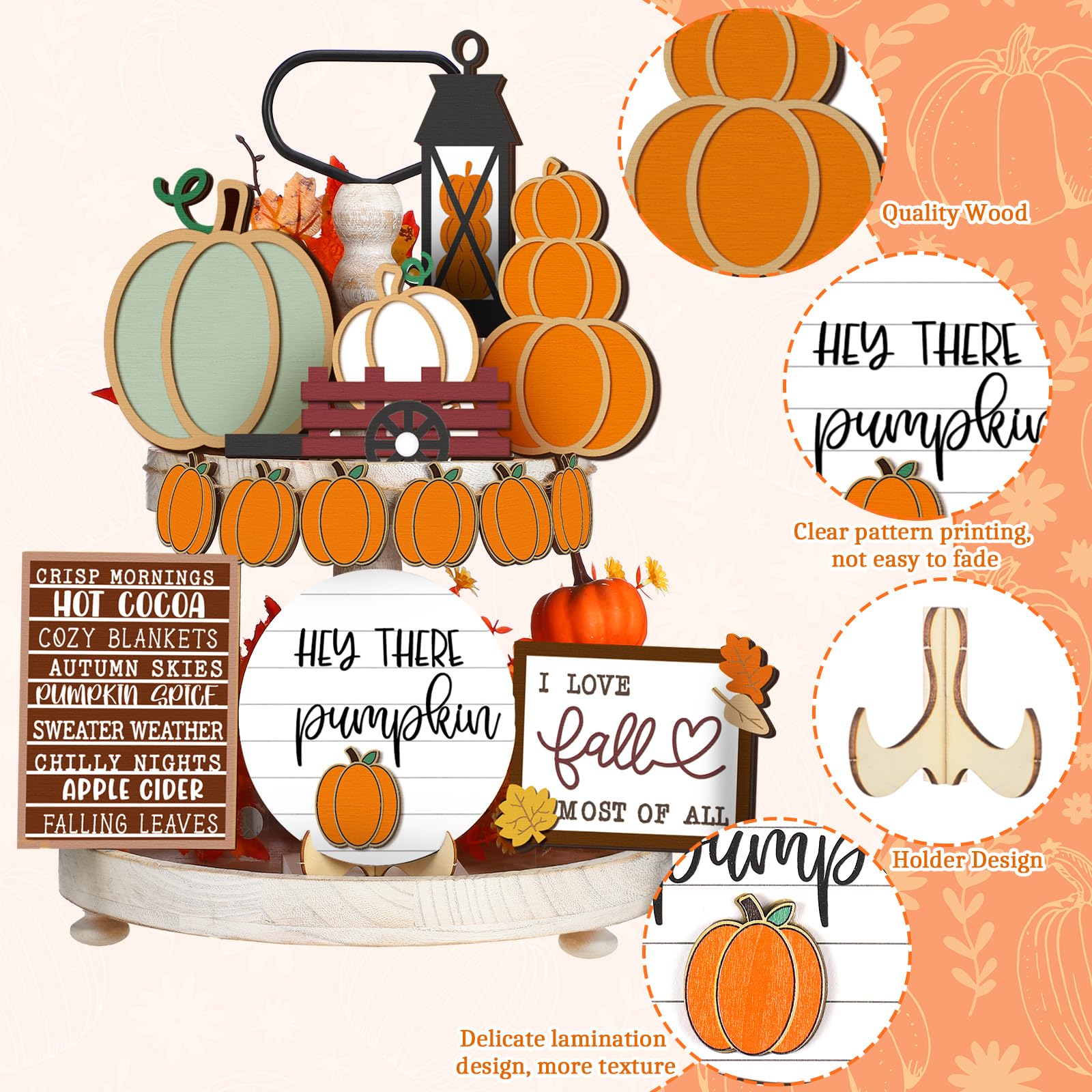 1 Set Fall Tiered Tray Decor Set Autumn Pumpkin Leaves Rustic Farmhouse Decor Thanksgiving Fall Decor Autumn Harvest Decorative