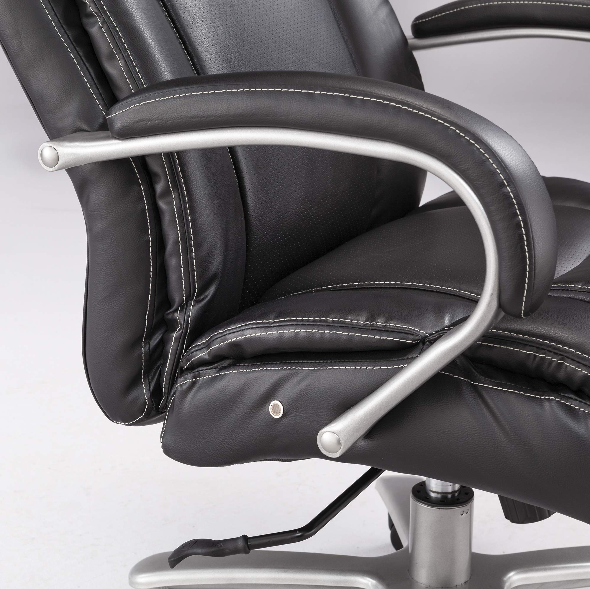 Safco Products 3503Bl Big And Tall Mid Back Rolling Swivel Task Desk Chair, Padded Arms, 400 Lbs. Weight Capacity, Adjustable Height, Tilt, Work Or Home Office, Black Bonded Leather Seat