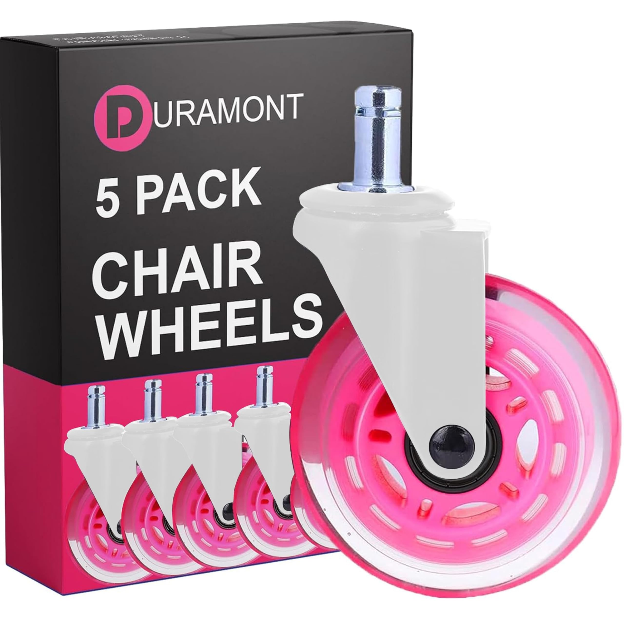 Office Chair Wheels - Set Of 5 Rollerblade-Style Casters, Smooth & Quiet Rolling, Protects Hardwood Floors & Carpets, Universal