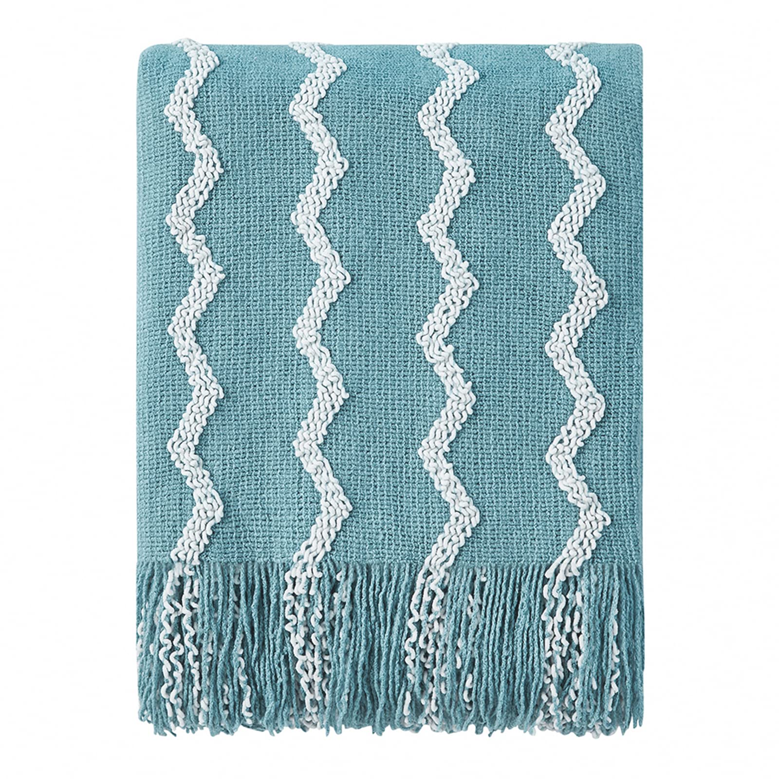 Bourina Fluffy Chenille Knitted Fringe Throw Blanket Lightweight Soft Cozy For Bed Sofa Chair Throw Blankets, Blue 50' X 60'