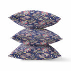 HomeRoots Red Blue Gold 20' Midnight Blue Roses Zippered Suede Throw Pillow