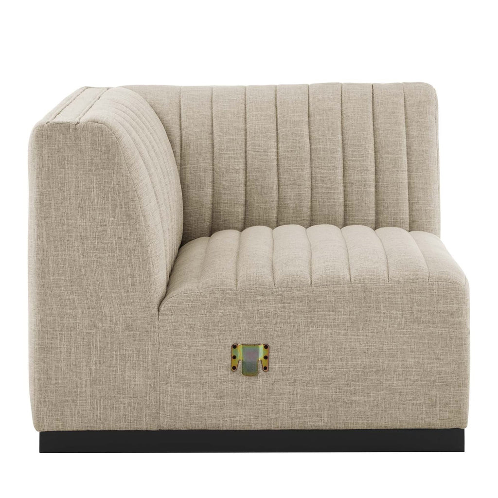 Modway Conjure Modern Channel Tufted Fabric Left Corner Chair In Beige