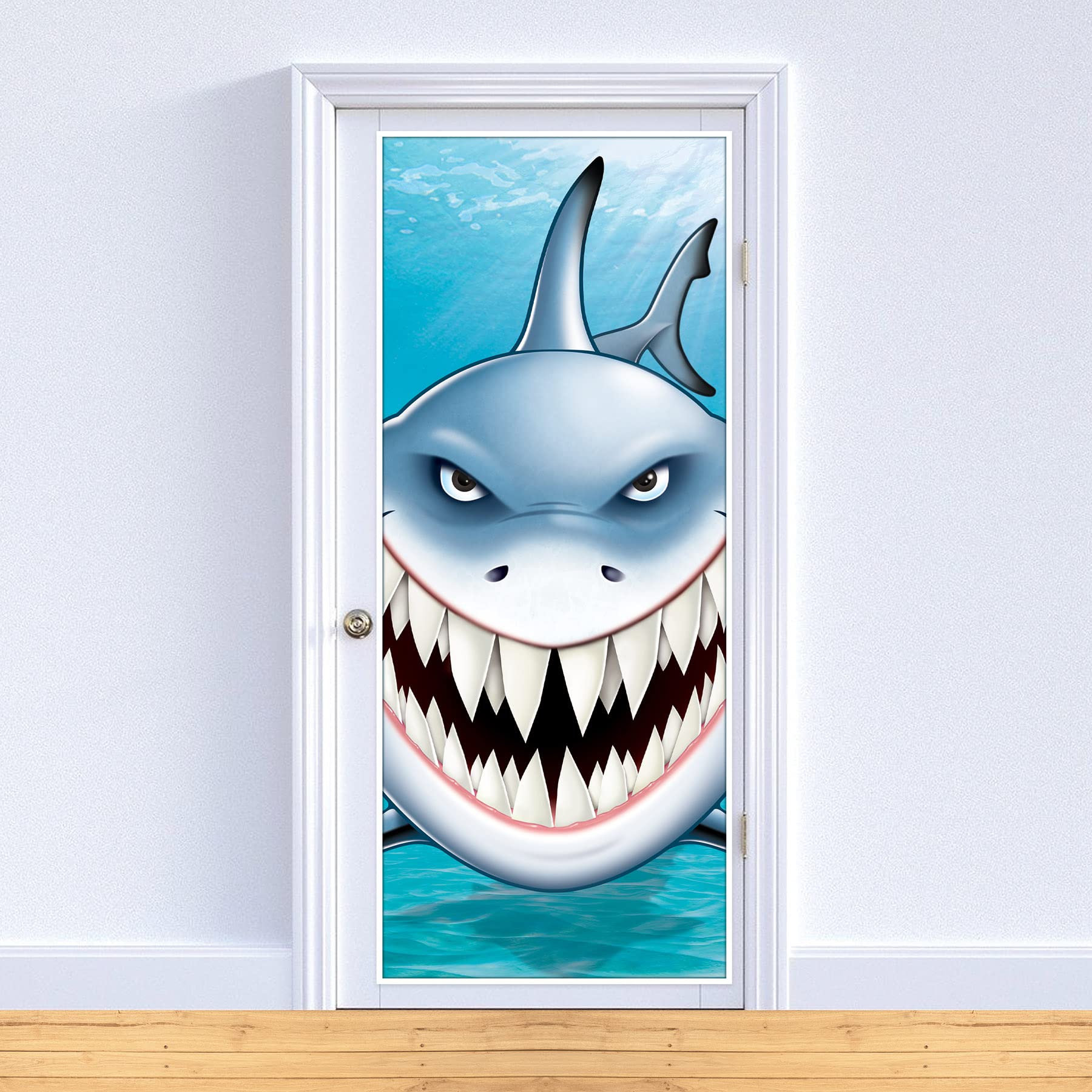 Beistle Plastic Shark Door Covers, 6' X 30', Set Of 2 - Under The Sea Nautical Party Supplies, Fish Themed Birthday Decorations