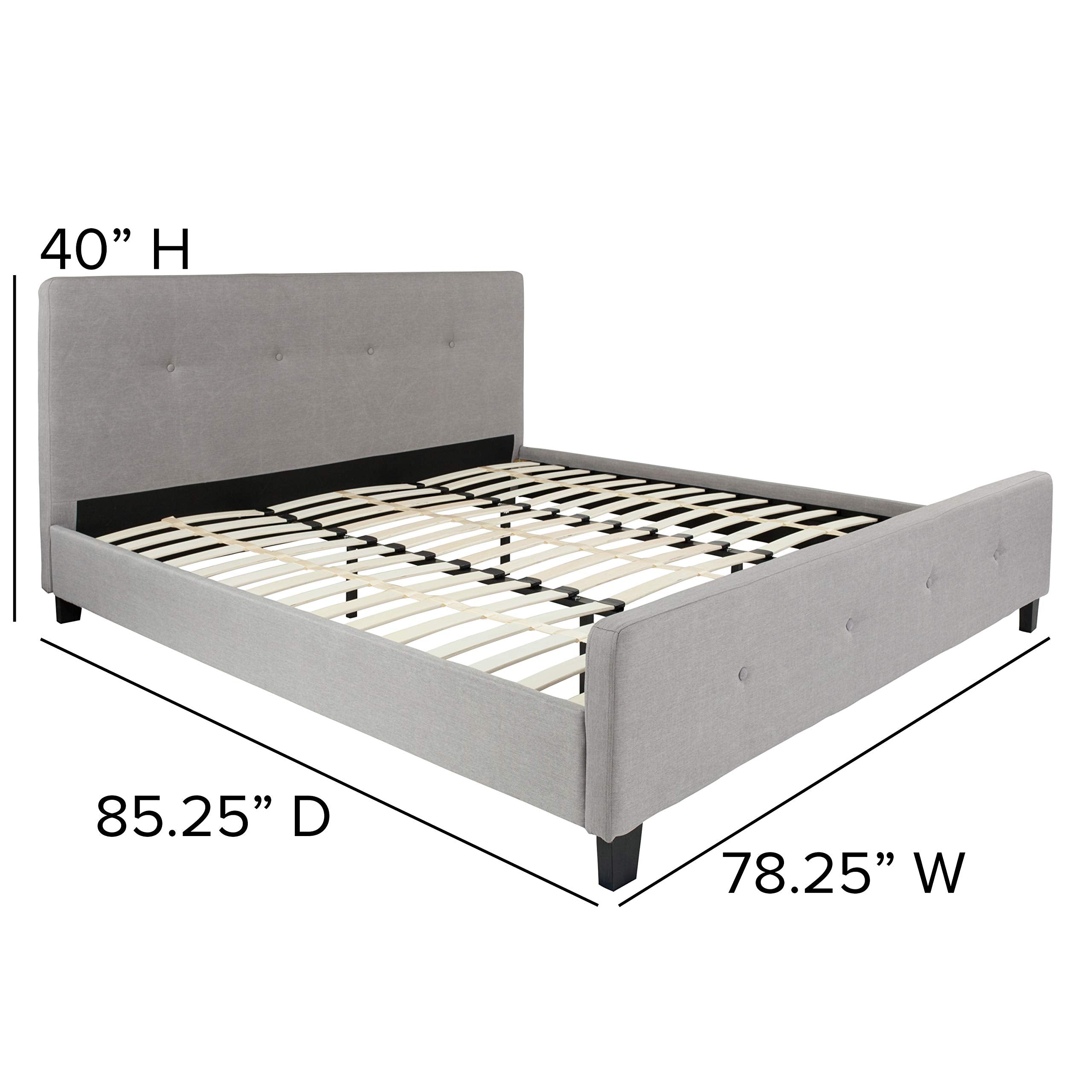 Flash Furniture Tribeca King Size Tufted Upholstered Platform Bed In Light Gray Fabric With 10 Inch Certipur-Us Certified Pocket Spring Mattress