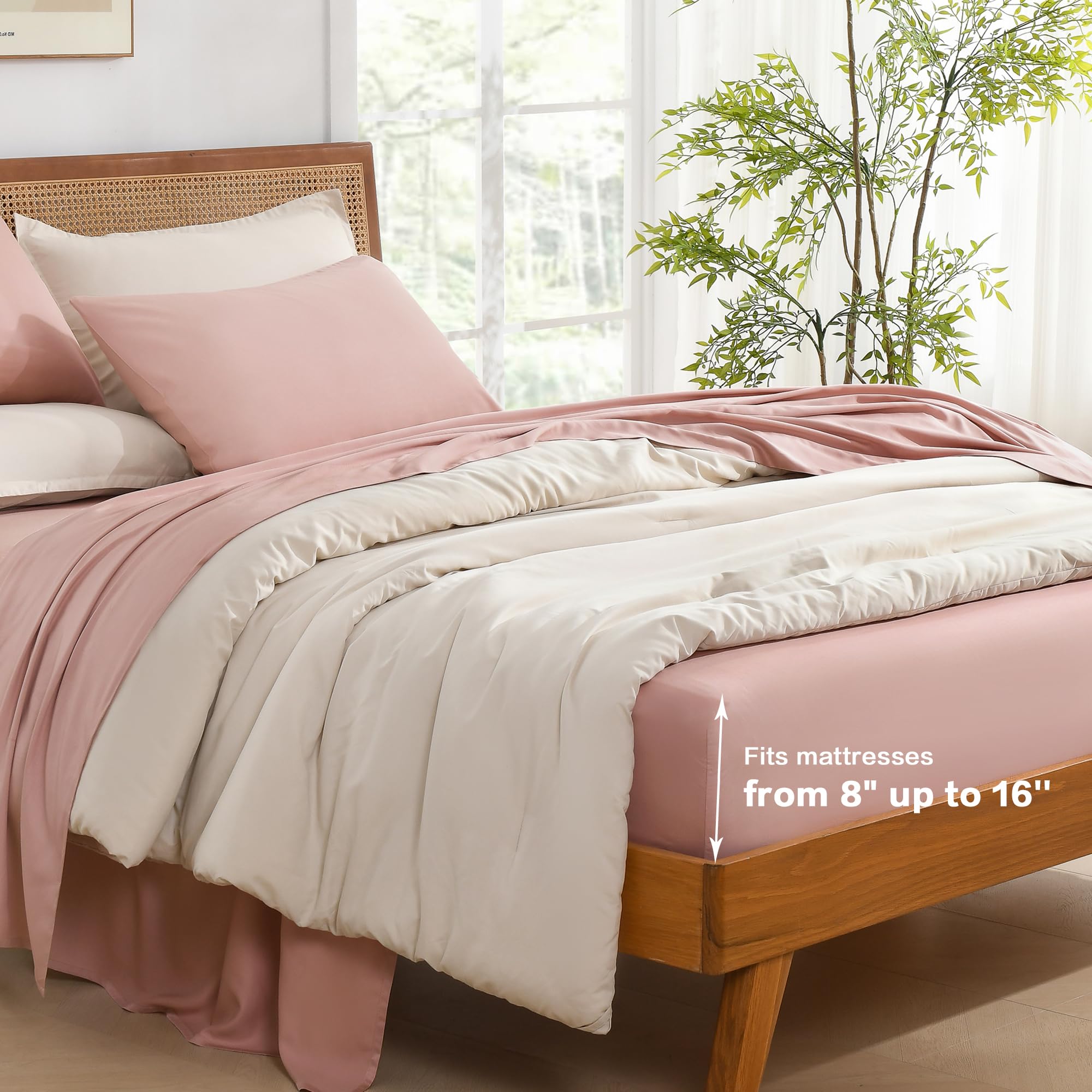 Andency Blush Full Size Bed Sheets, 100% Viscose Derived From Bamboo, Cooling Full Sheets, Deep Pocket Up To 16', Silky Soft Bed Sheets, Hotel Luxury Breathable Bedding Sheets & Pillowcases…