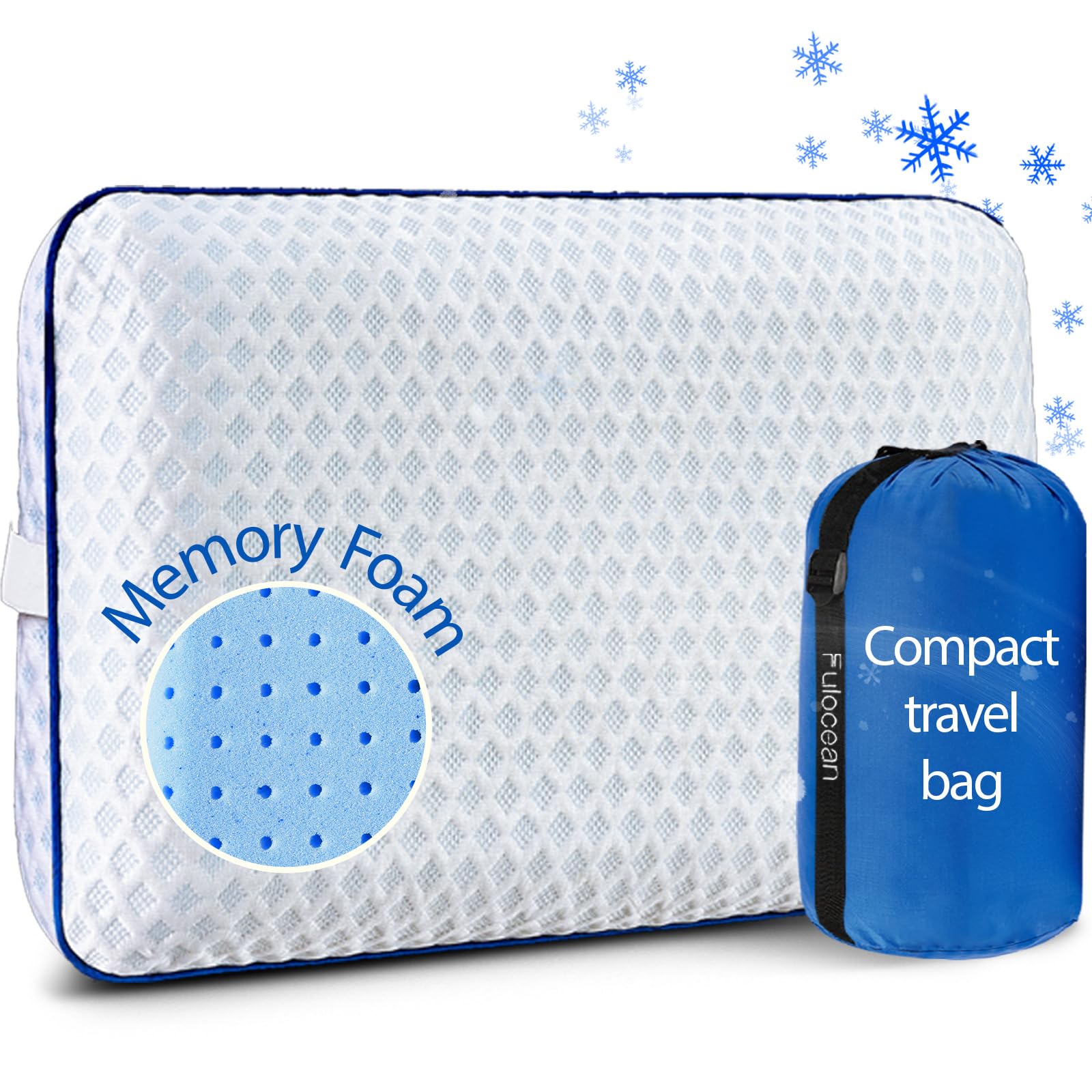 fulocean Cooling Travel & Camping Pillow, Gel Memory Foam, Medium Firm, White, Small