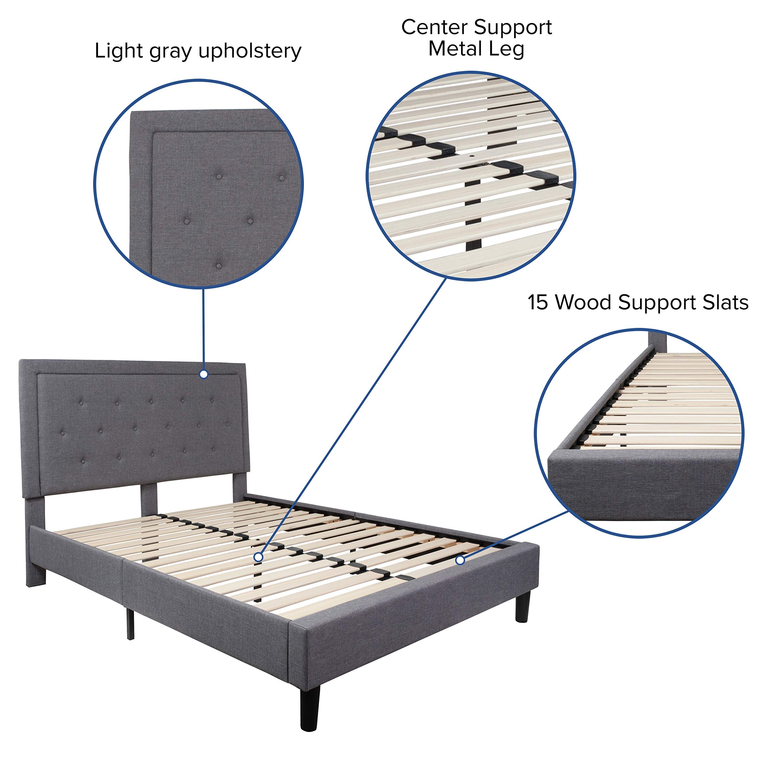 Flash Furniture Roxbury Queen Size Tufted Upholstered Platform Bed In Light Gray Fabric