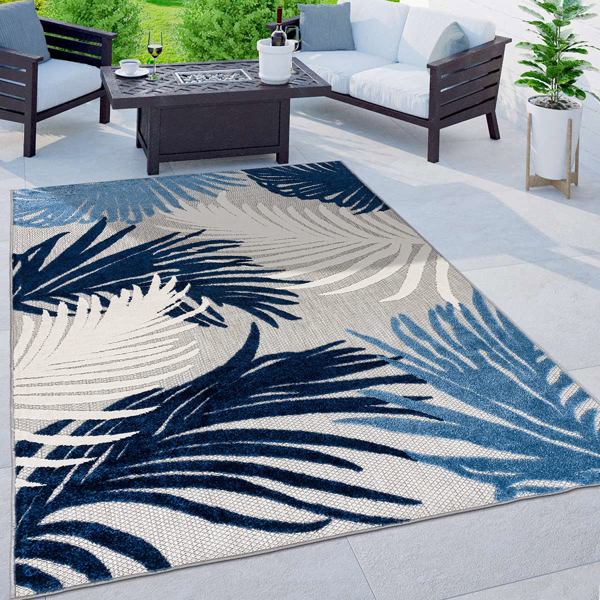 Rugshop Lucca Contemporary Floral Indoor/Outdoor Area Rug 8'8' X 12' Navy