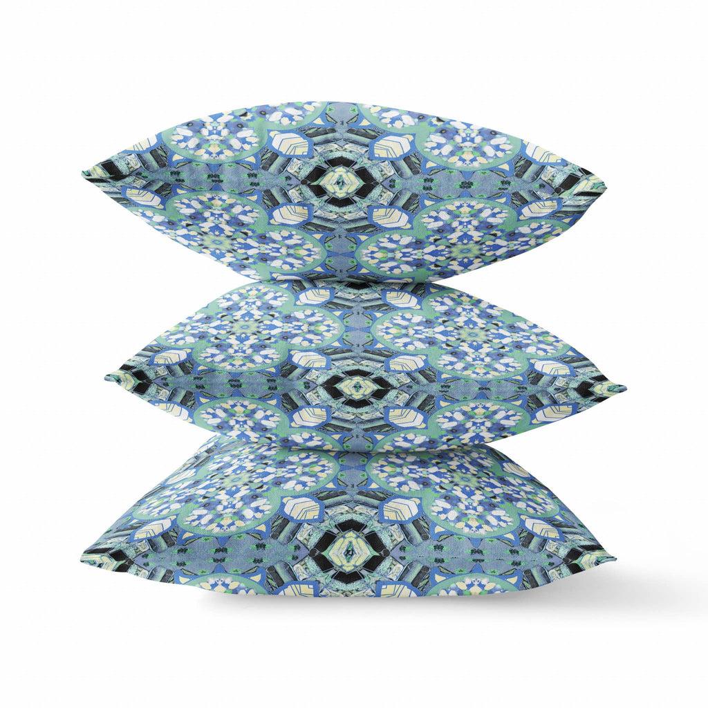 HomeRoots Blue White Black 16â€ Sapphire White Cloverleaf Boho Zippered Suede Throw Pillow