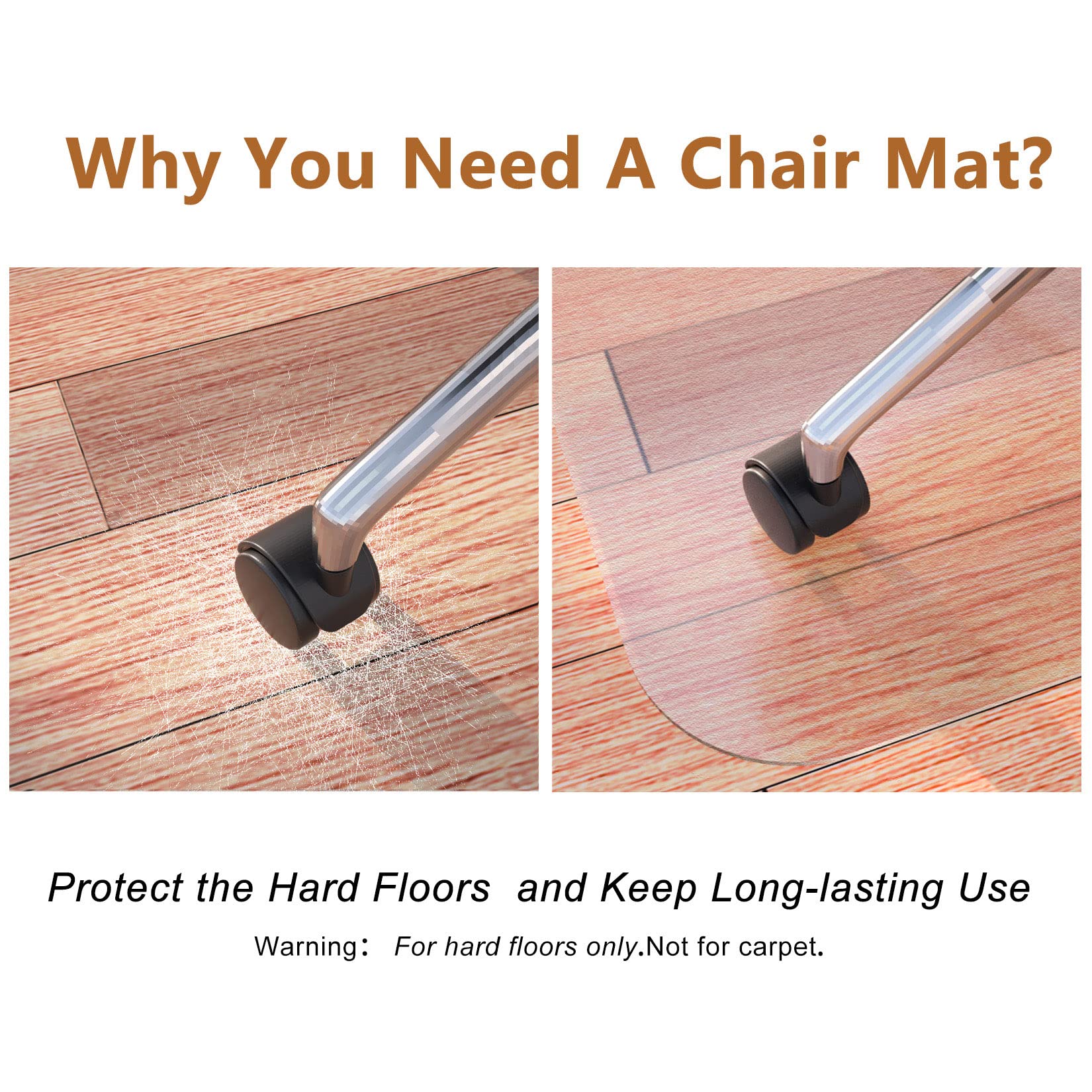 Naturehydro Large Office Chair Mat For Hardwood Floor - 53' X 45' Plastic Rolling Chair Mat For Hard Wood Tile Floor Protection, Bpa And Phthalates Free (Rectangle)