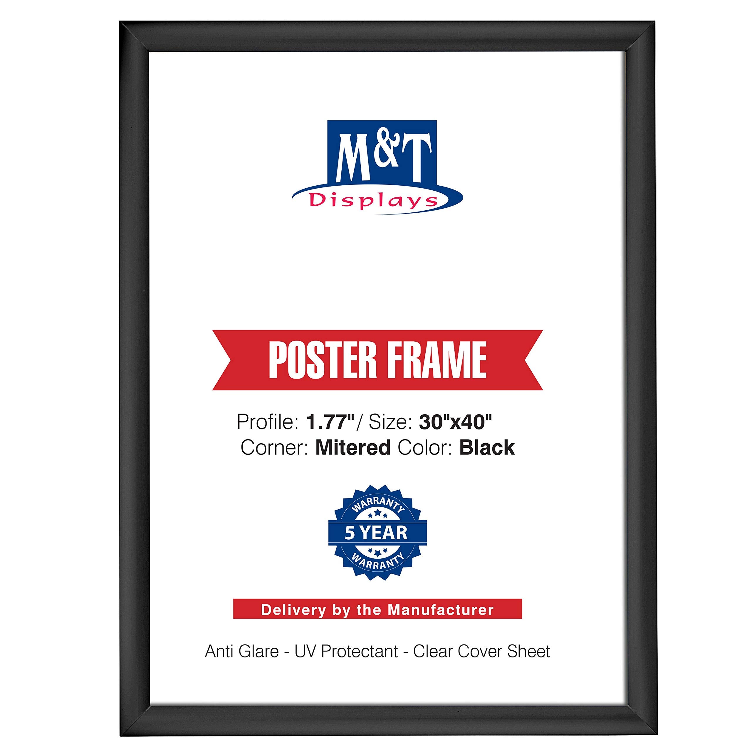 M&T Displays Snap Poster Frame 30x40 Inch Black 1.77 Aluminum Profile Front Loading Wall Mounting Photo Picture Document Certifi