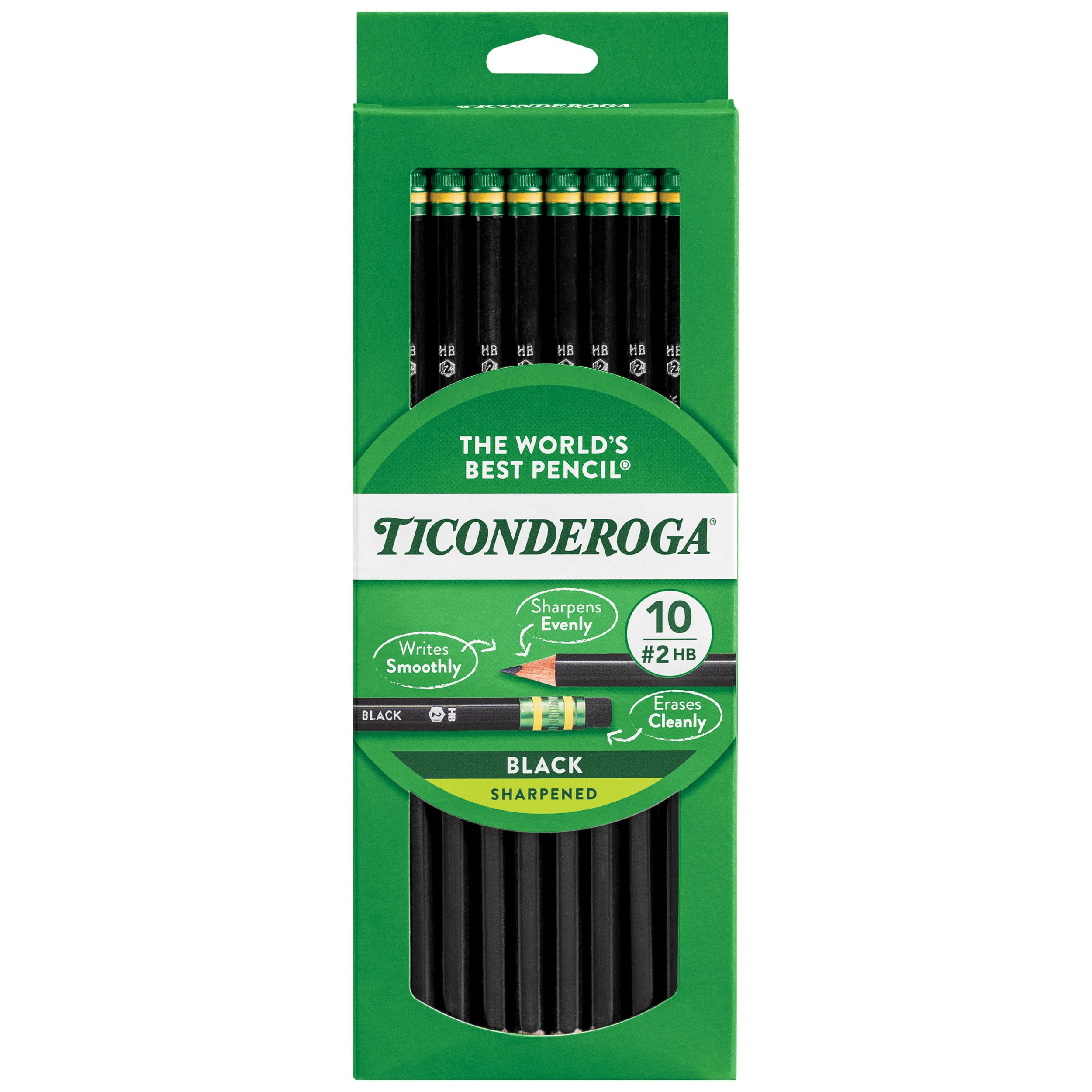 Ticonderoga Wood-Cased Pencils, Pre-Sharpened, 2 Hb Soft, Black, 10 Count