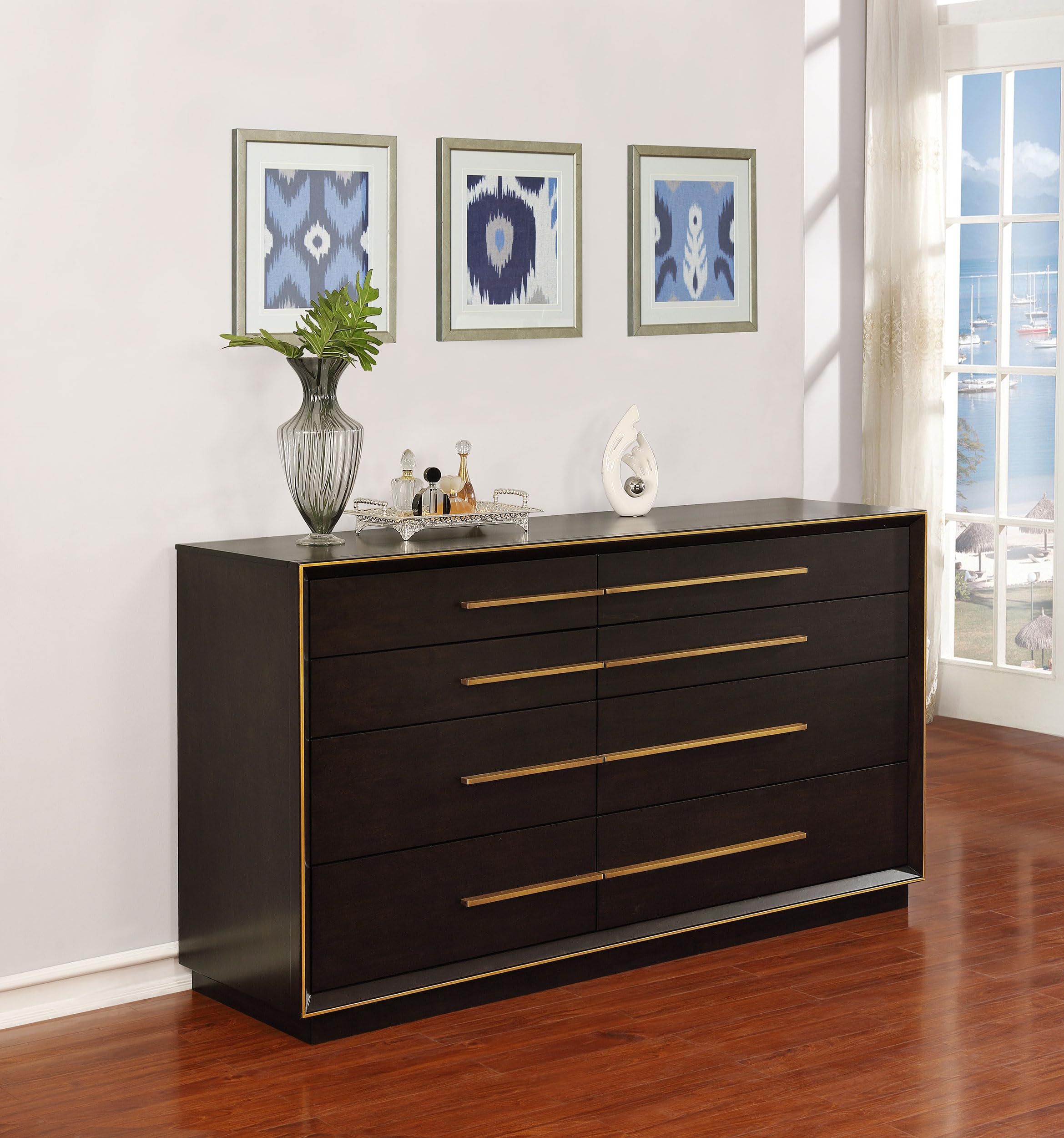 Coaster Home Furnishings Durango Contemporary 70-inch 8-Drawer Bedroom Dresser Clothing Storage Cabinet Wide Chest of Drawers Organizer Unit Smoked Peppercorn 223263