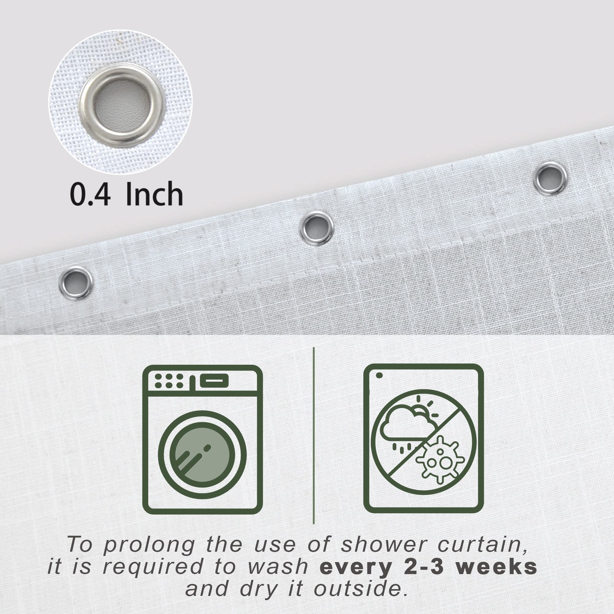 Koufall White Waterproof Linen Fabric Shower Curtain For Bathroom 48X72 Inches Long