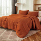 Litanika Boho Comforter Full Size Set Burnt Orange, 3 Pieces Fall Solid Terracotta Lightweight Bedding Comforter Set, Rust Fluff