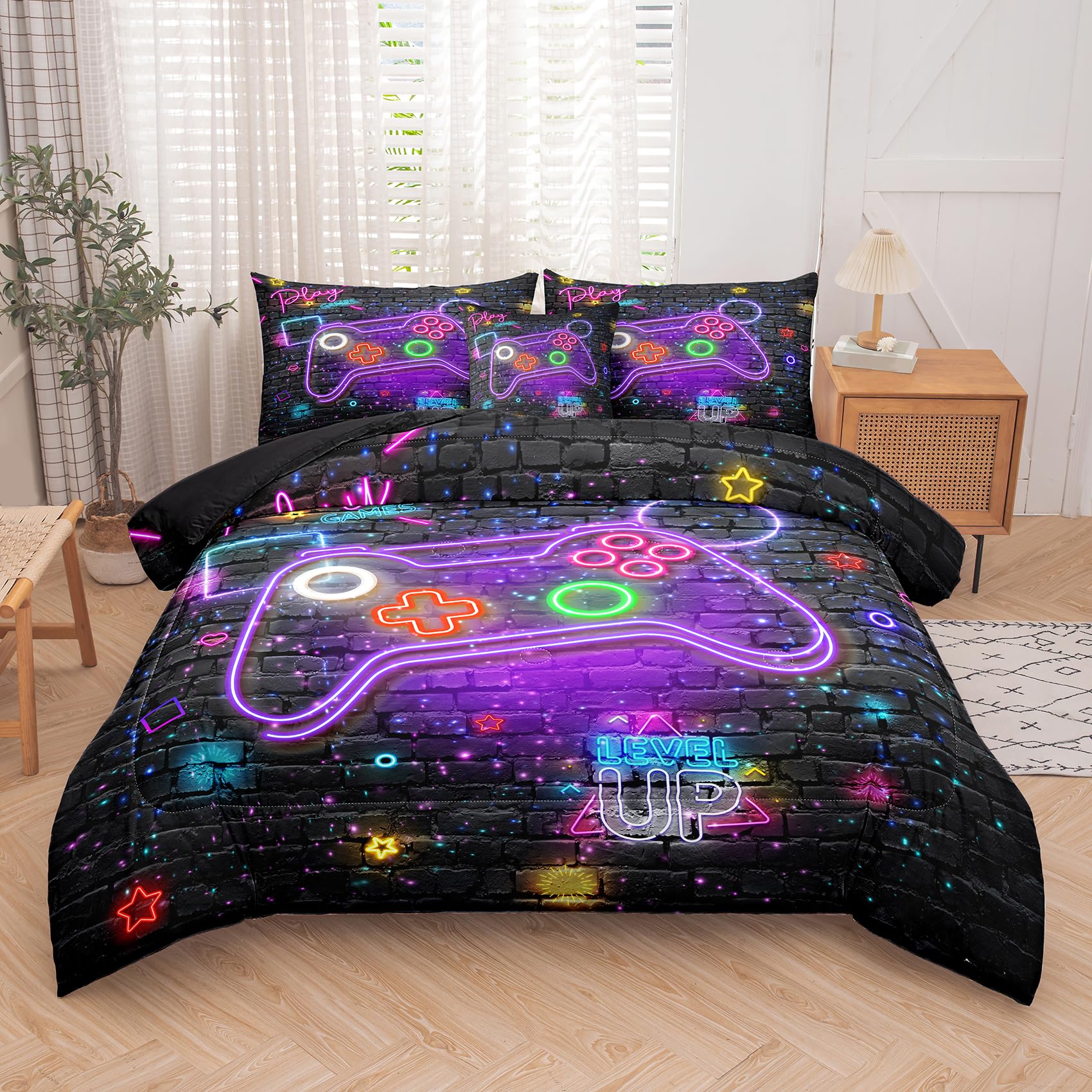 Ninenine Gaming Bedding Sets For Boys,6Pcs Twin Bedding Sets For Boys,Gaming Comforter Sets For Kids Bedding Comforter Sheet Set