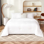 Litanika California King Comforter Set White - 3 Pieces Cal King Lightweight Soft Plain Bed Comforter, Oversized Down Alternativ