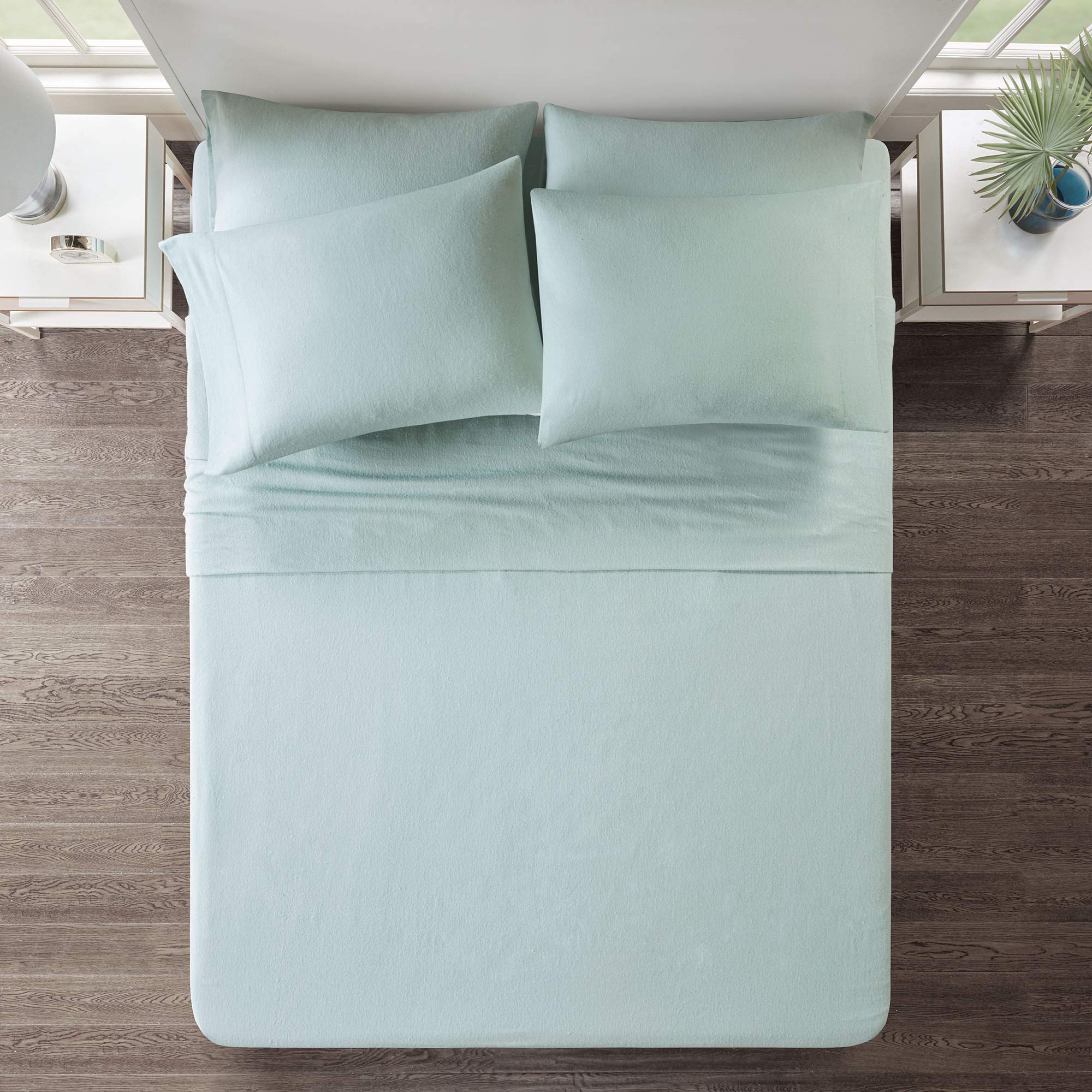 Comfort Spaces Cotton Flannel Breathable Warm Deep Pocket Sheets With Pillow Case Bedding, King, Aqua Solid 4 Piece