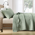 Horimote Home Quilt Set Twin Size Sage Green, Classic Geometric Spots Stitched Pattern, Stone-Washed Microfiber Chic Rustic Look