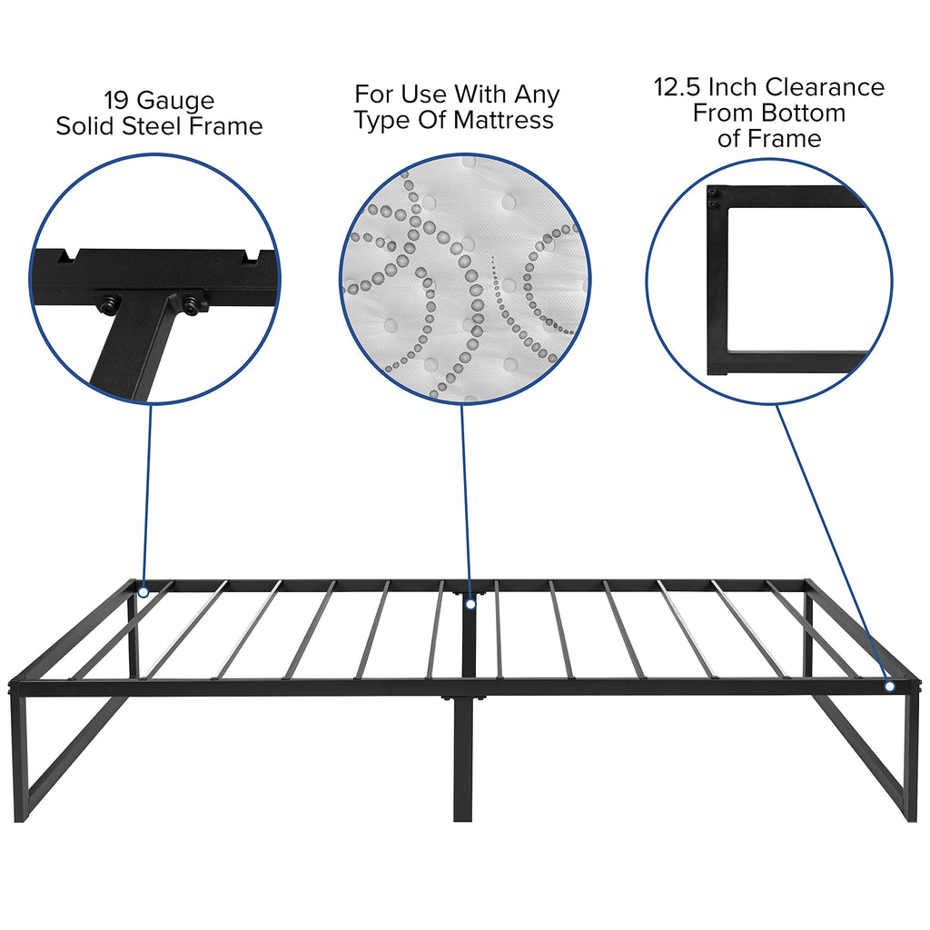 Flash Furniture Lana 14 Inch Metal Platform Bed Frame - No Box Spring Needed with Steel Slat Support and Quick Lock Functionality (Twin)