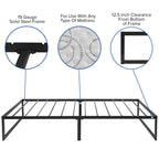 Flash Furniture Lana 14 Inch Metal Platform Bed Frame - No Box Spring Needed with Steel Slat Support and Quick Lock Functionality (Twin)